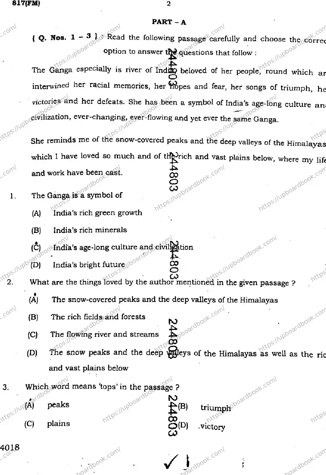 UP Board Class 10th ENGLISH-817-FM Previous Year Question Paper Image 2