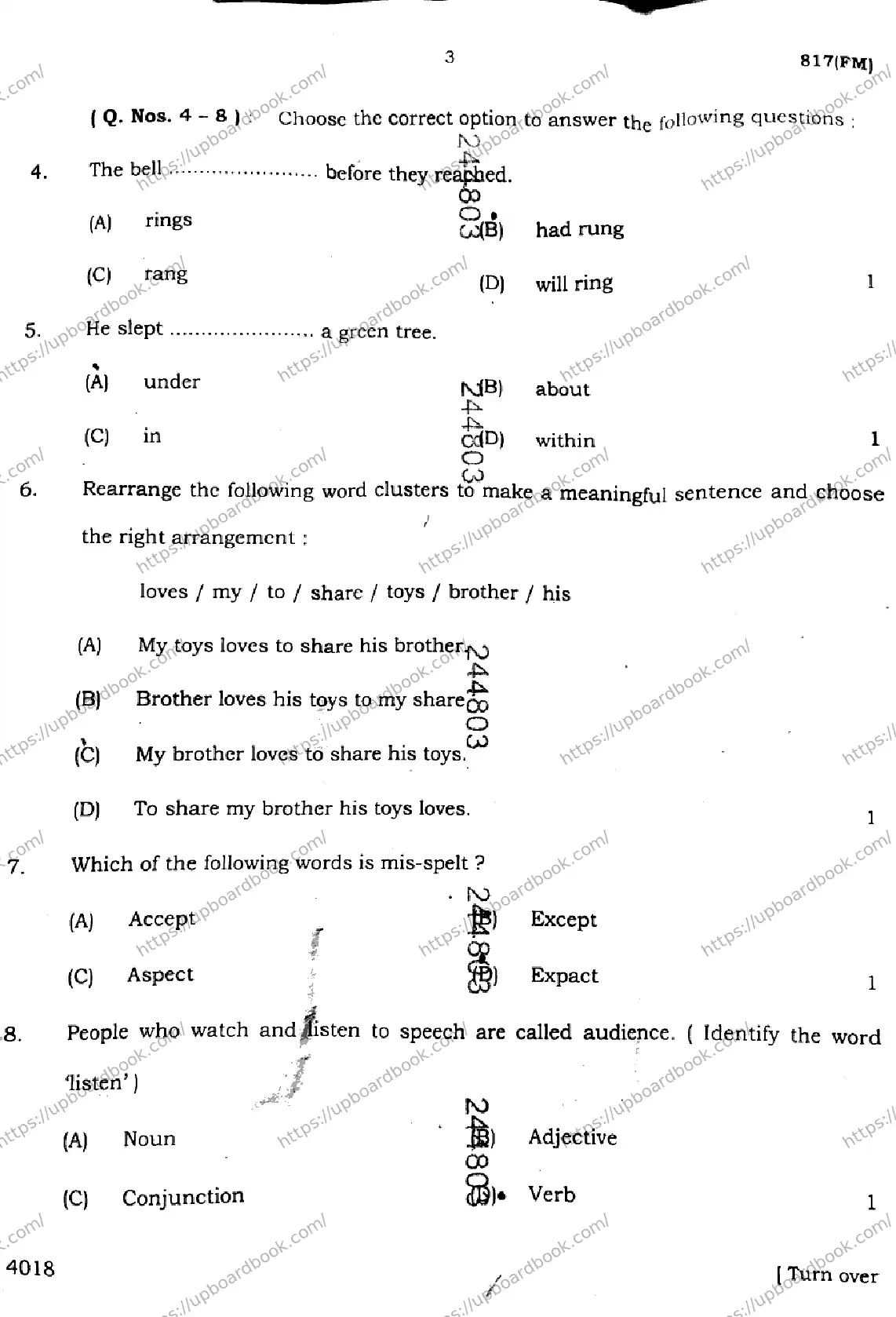 UP Board Class 10th ENGLISH-817-FM Previous Year Question Paper Image 3