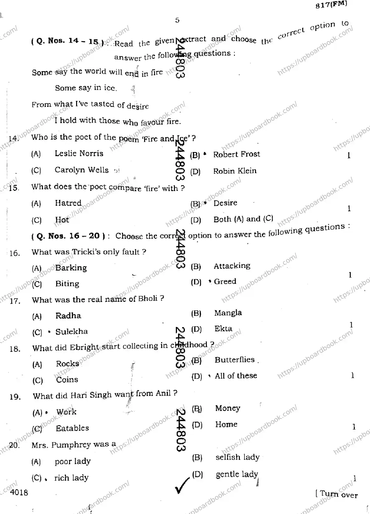 UP Board Class 10th ENGLISH-817-FM Previous Year Question Paper Image 5