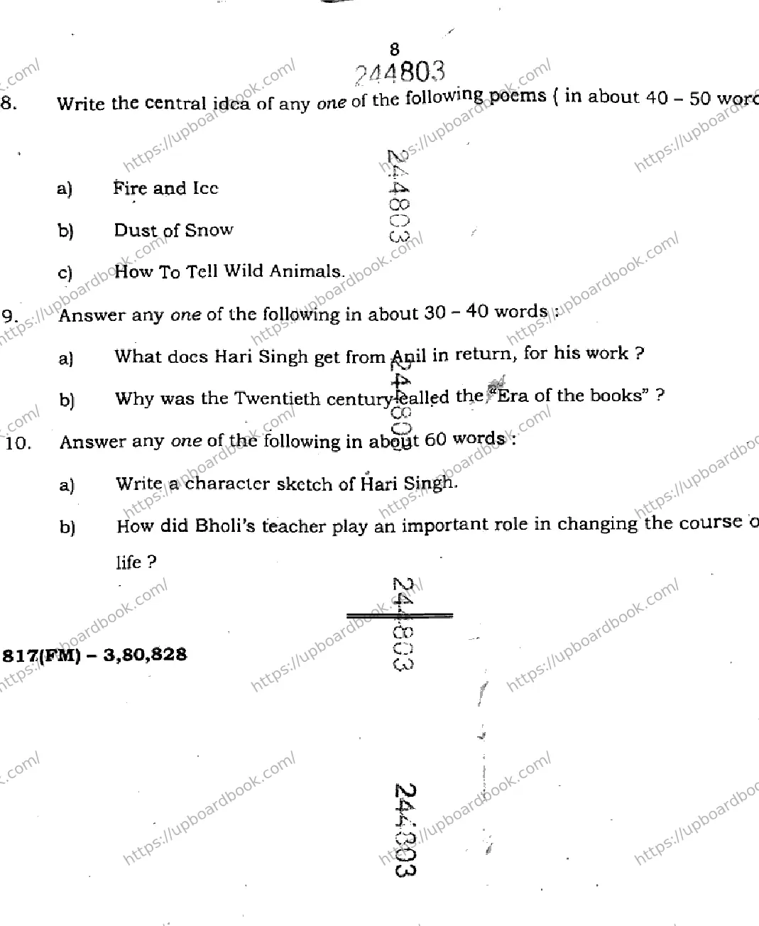 UP Board Class 10th ENGLISH-817-FM Previous Year Question Paper Image 8