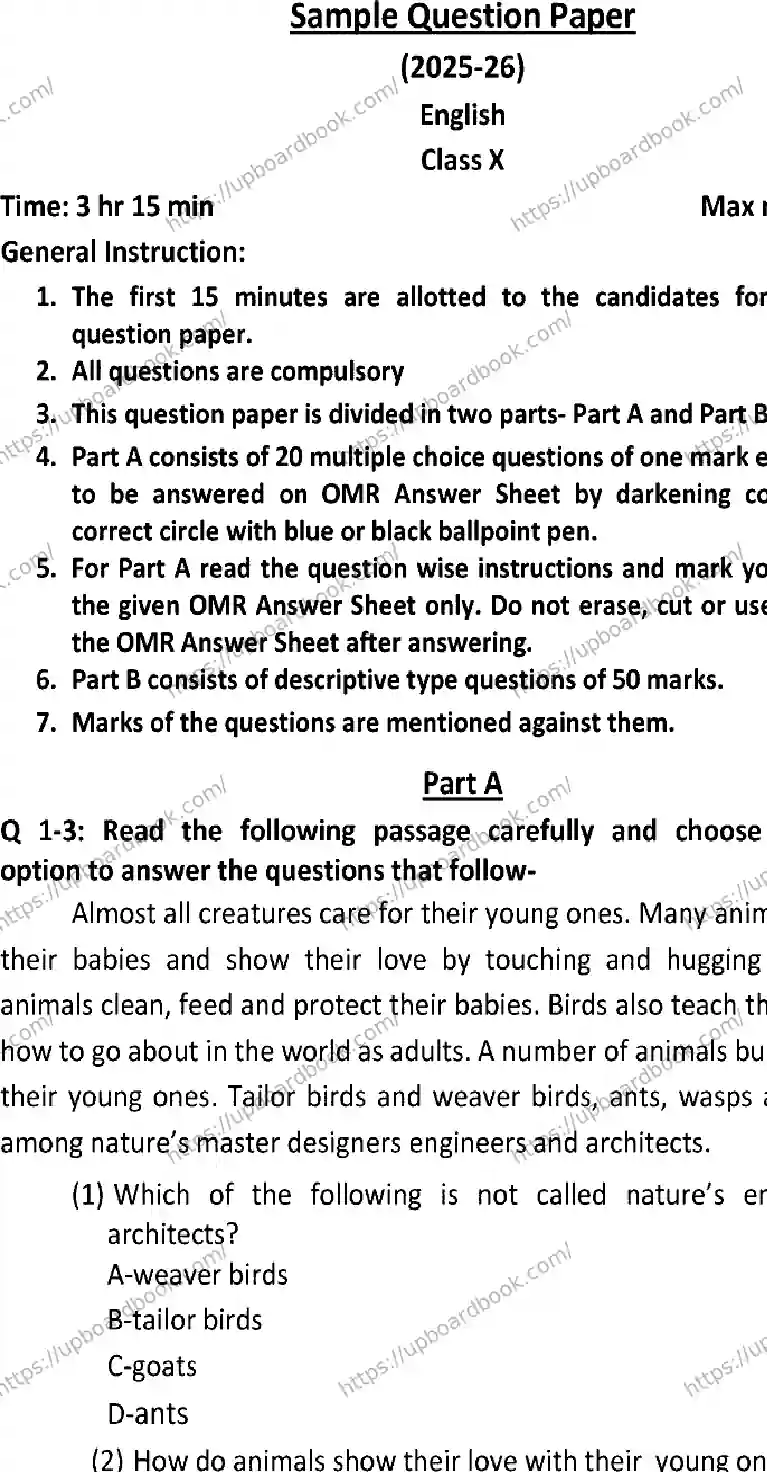 UP Board Class 10th ENGLISH-917 Previous Year Question Paper Image 1