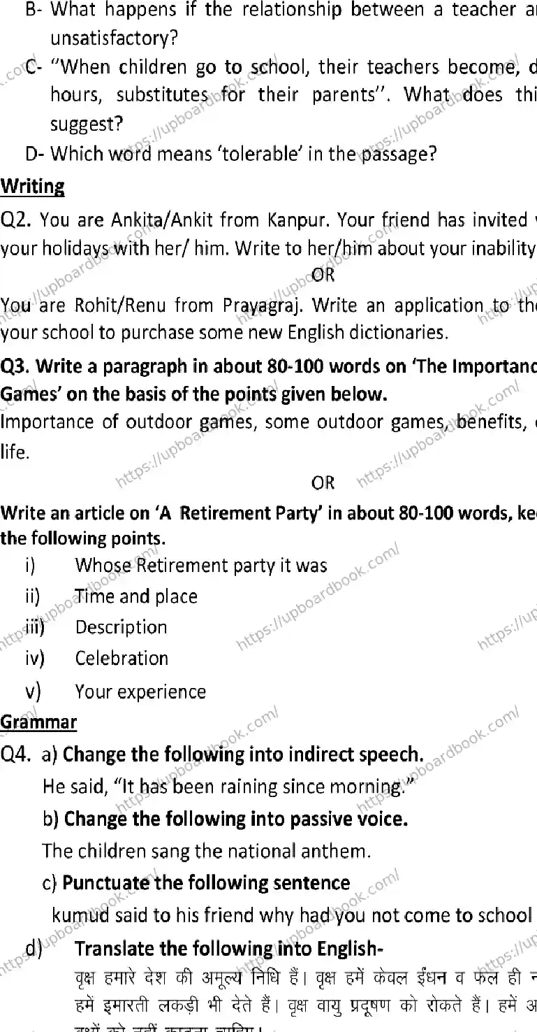 UP Board Class 10th ENGLISH-917 Previous Year Question Paper Image 6