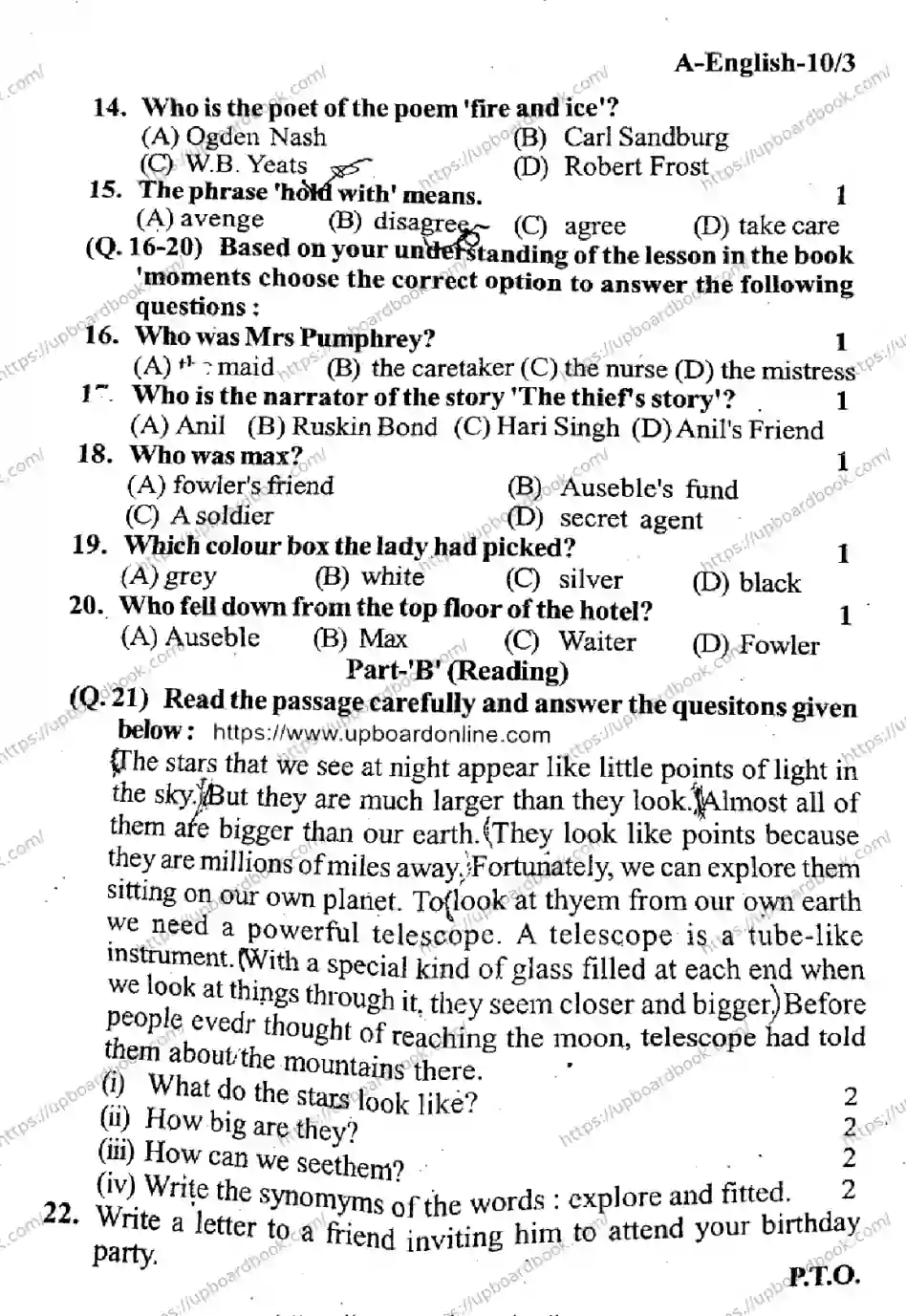 UP Board Class 10th ENGLISH-SET-A-121125 Previous Year Question Paper Image 3