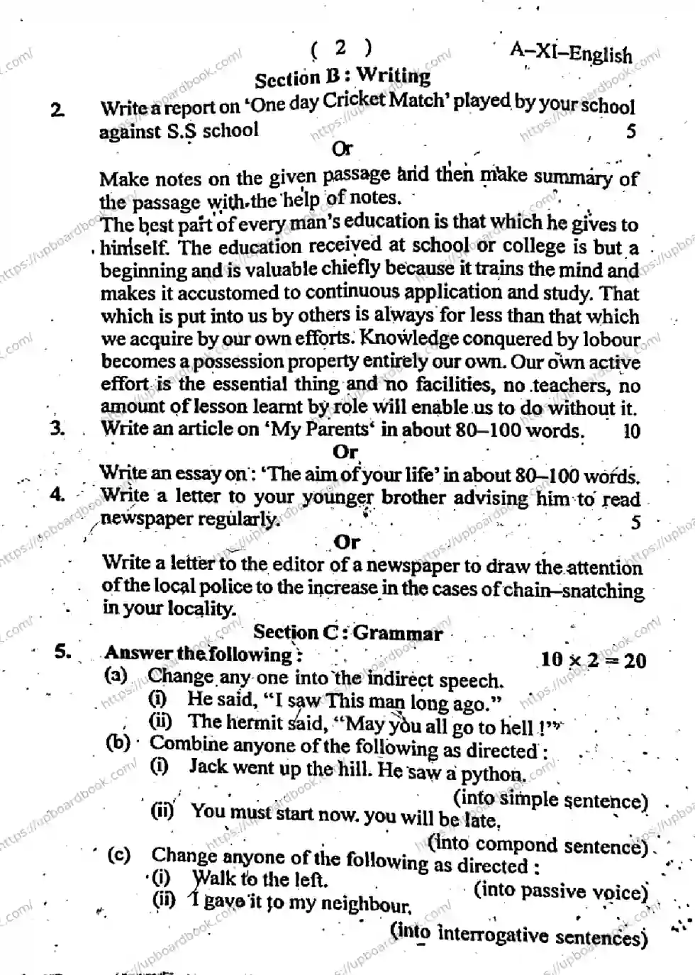 UP Board Class 11th ENGLISH-SET-A-291025 Previous Year Question Paper Image 2