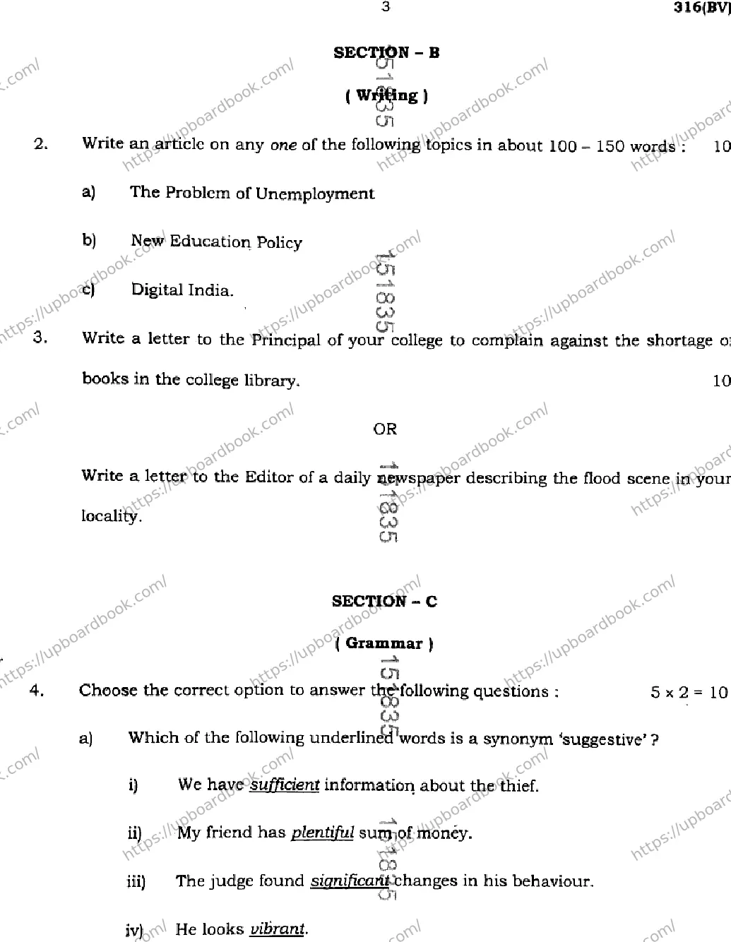 UP Board Class 12th ENGLISH-316-BV Previous Year Question Paper Image 3