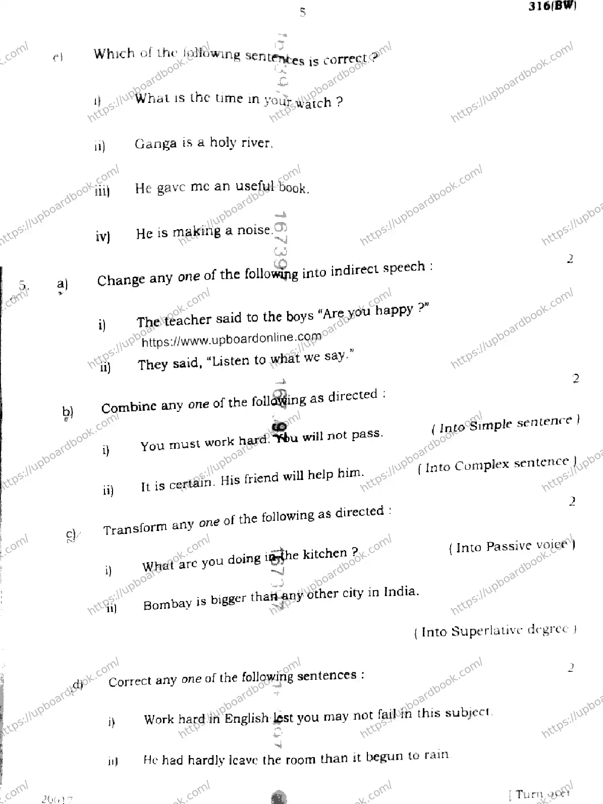 UP Board Class 12th ENGLISH-316-BW Previous Year Question Paper Image 5
