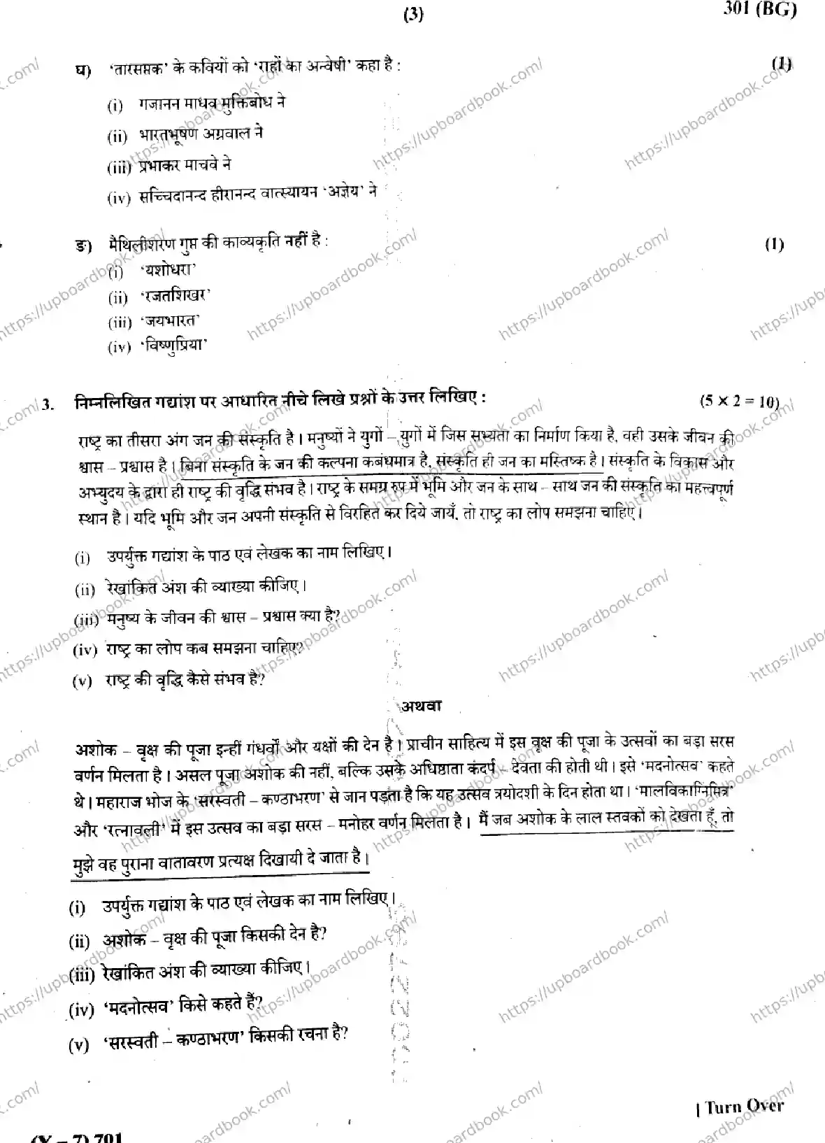 UP Board Class 12th HINDI-301-BG Previous Year Question Paper Image 3