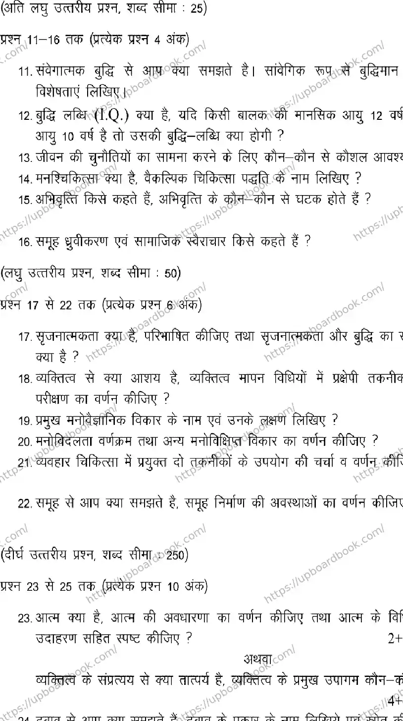 UP Board Class 12th PSYCHOLOGY-133 Previous Year Question Paper Image 3