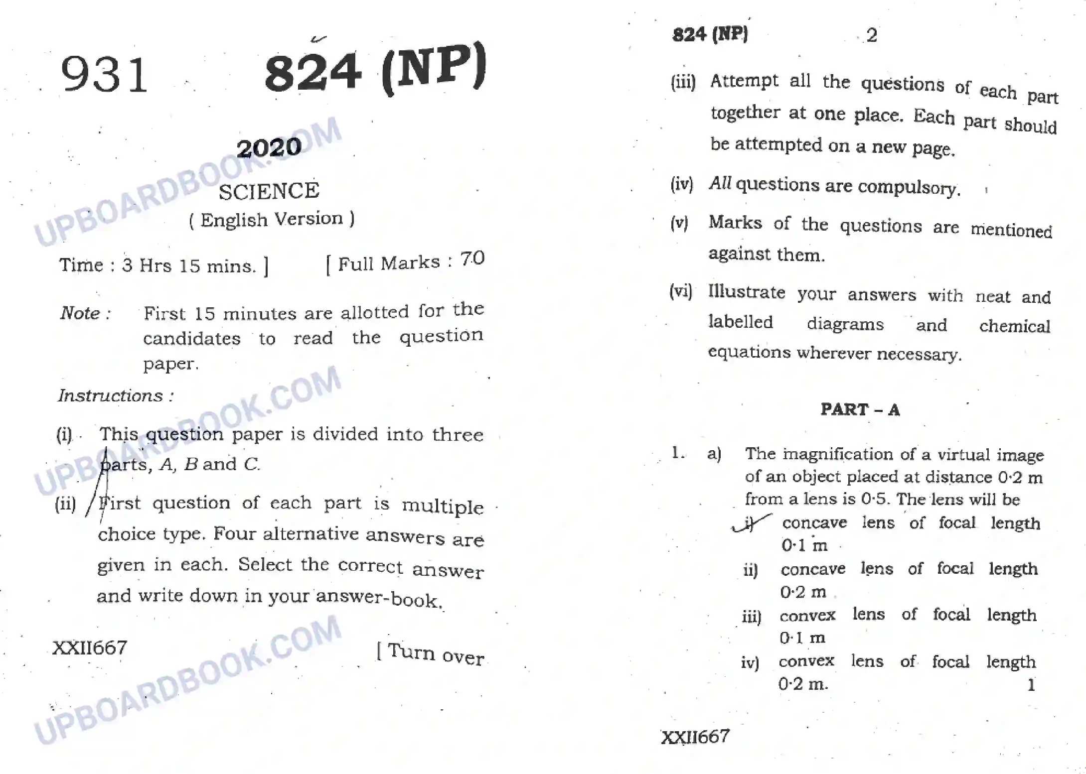 UP Board Class 10th Science 2020 (824 NP) Previous Year Question Paper Image 7