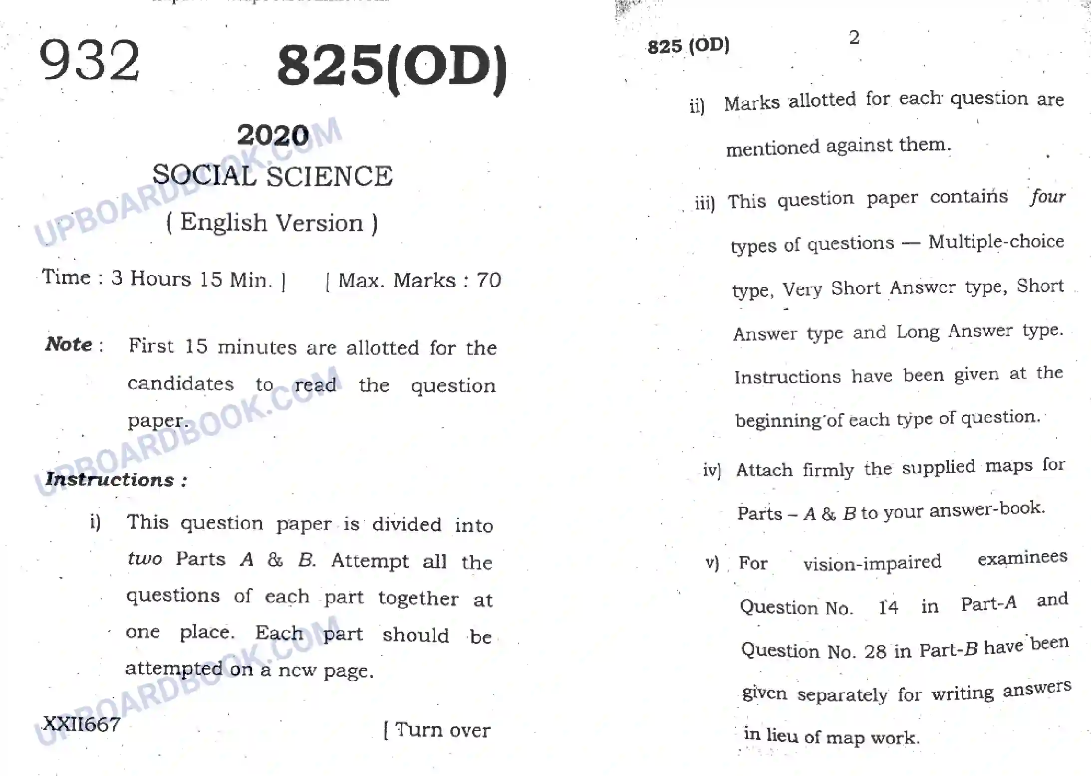 UP Board Class 10th Social Science 2020 (825 OD) Previous Year Question Paper Image 7