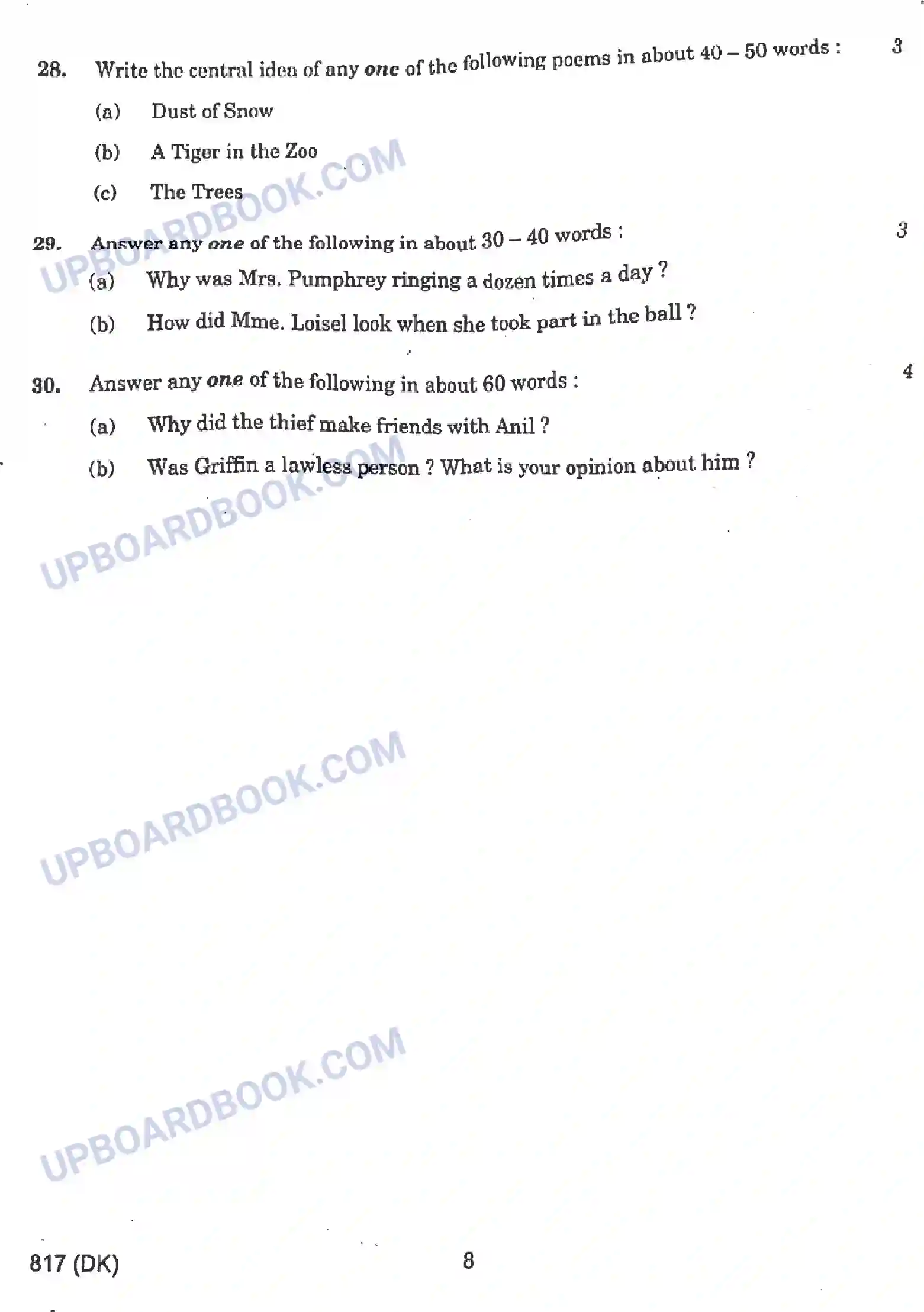 UP Board Class 10th English (817-DK) Previous Year Question Paper Image 8