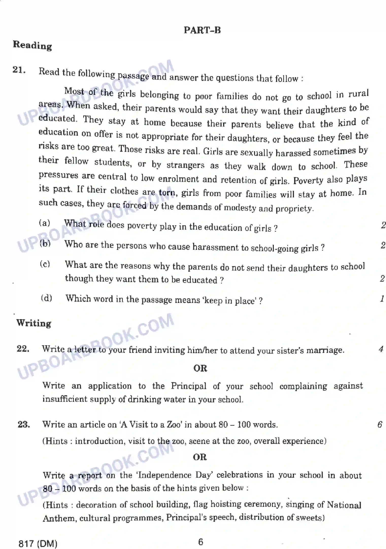 UP Board Class 10th English (817-DM) 2023 Previous Year Question Paper Image 6