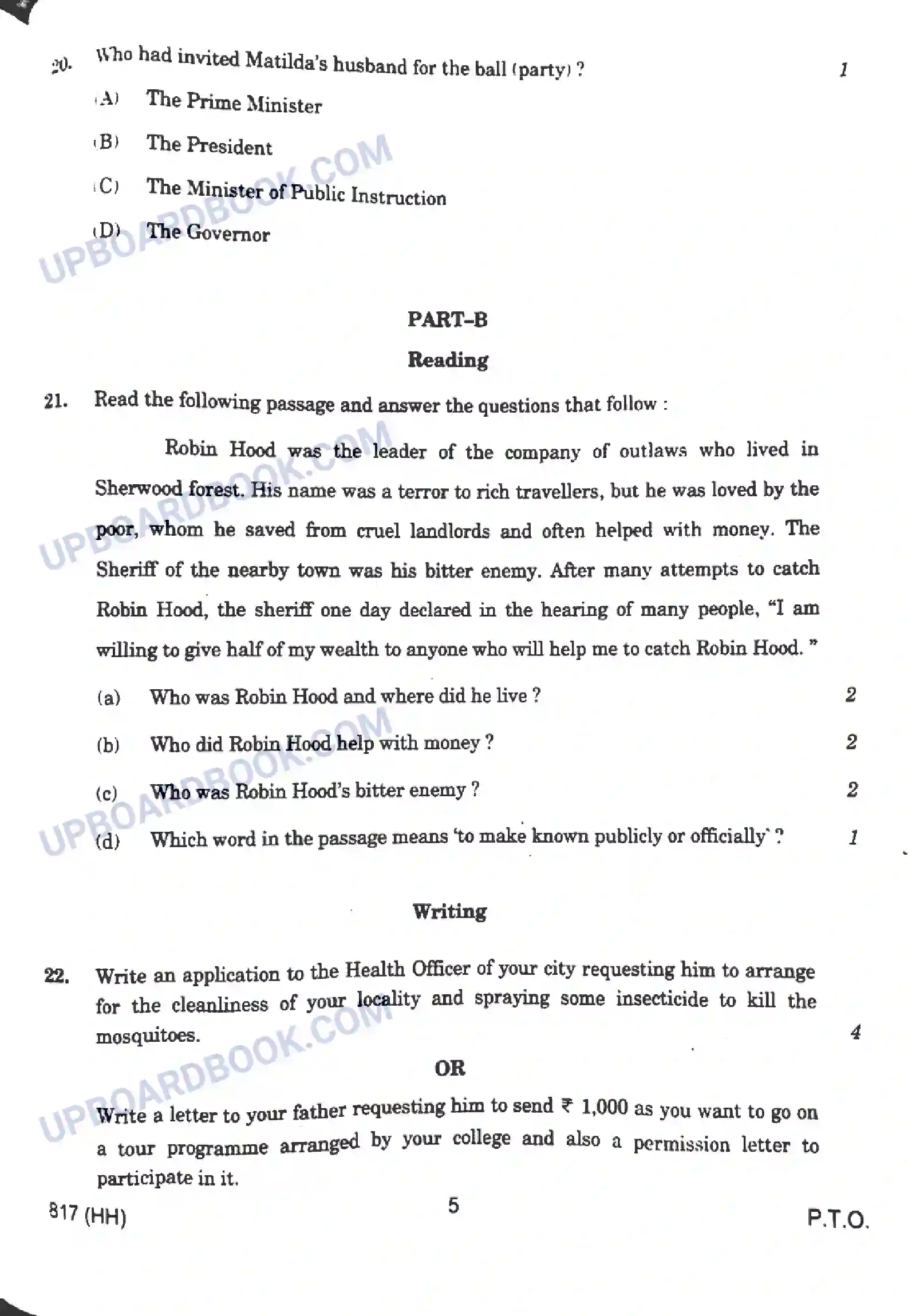 UP Board Class 10th English - 817-HH - 2024 Previous Year Question Paper Image 5