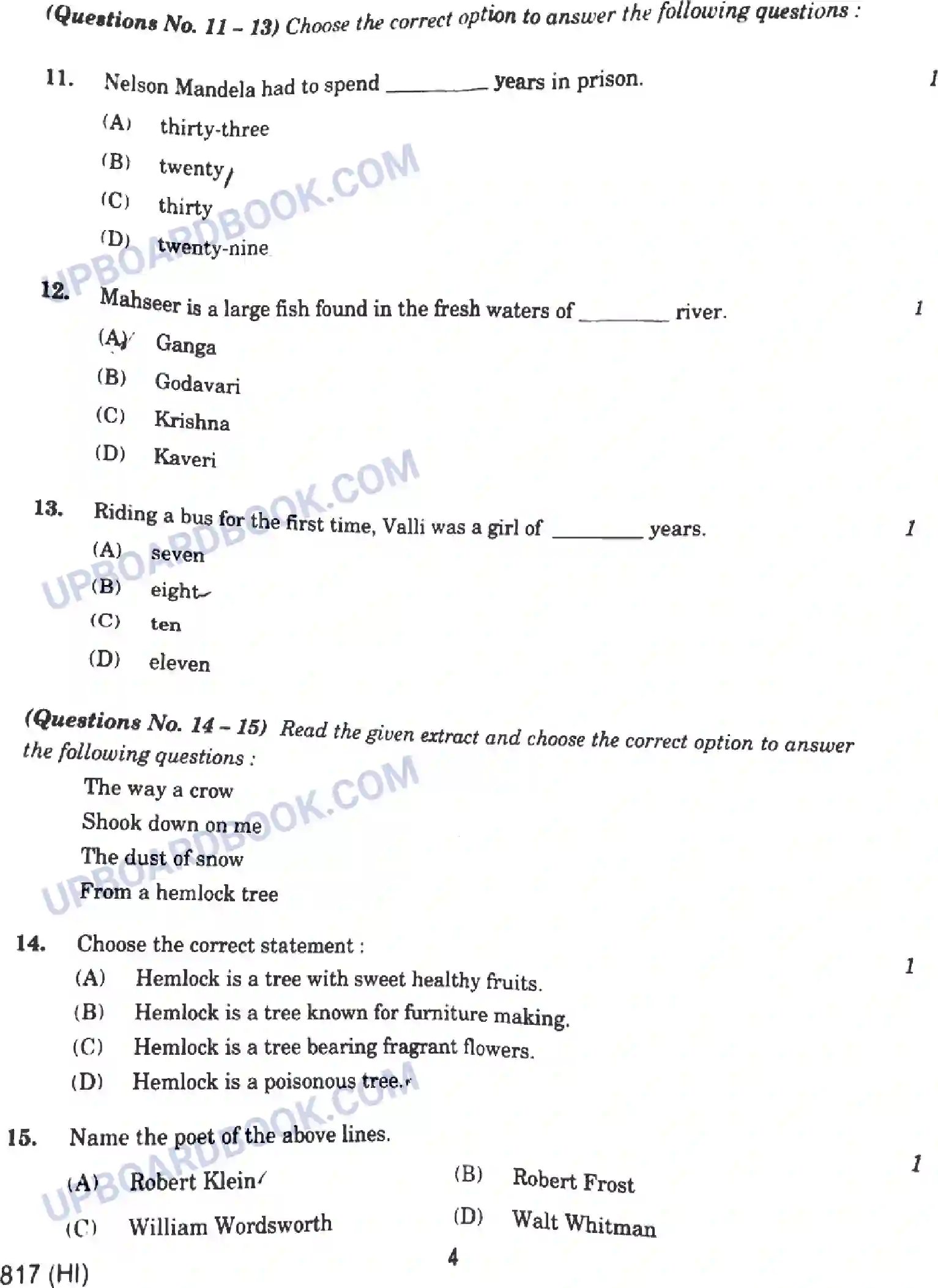 UP Board Class 10th English - 817-HI - 2024 Previous Year Question Paper Image 4