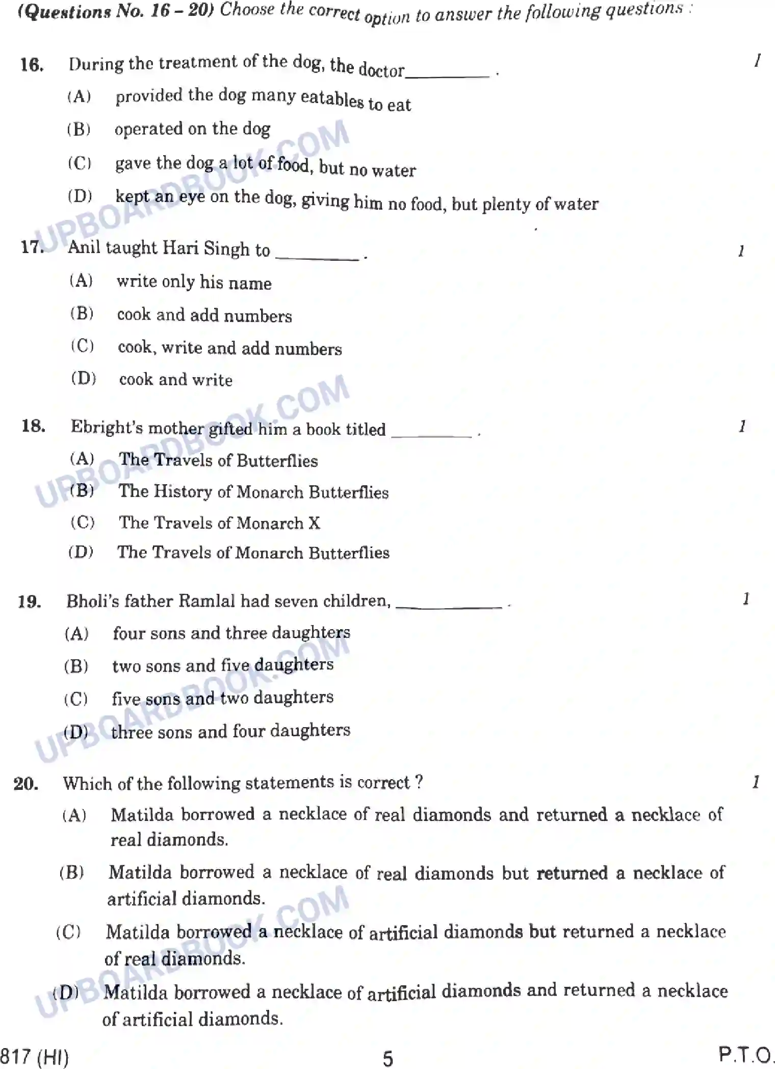 UP Board Class 10th English - 817-HI - 2024 Previous Year Question Paper Image 5