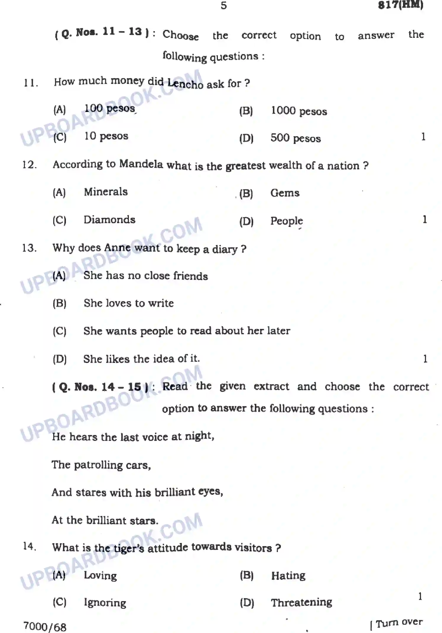 UP Board Class 10th English - 817-HM - 2024 Previous Year Question Paper Image 5