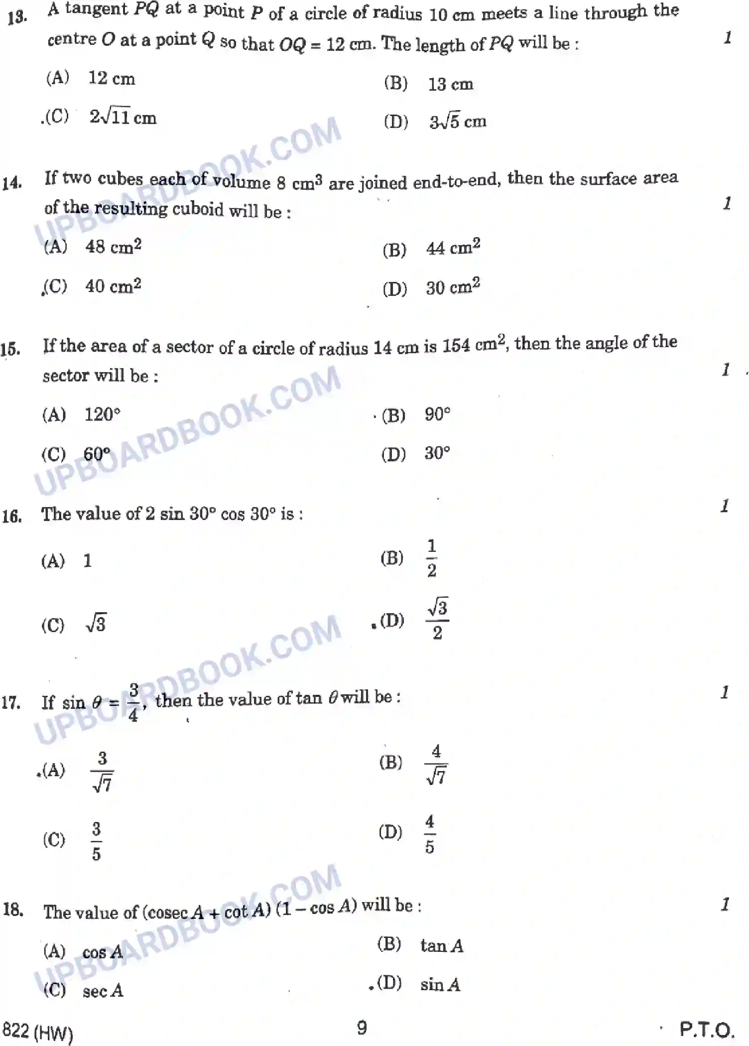 UP Board Class 10th Mathematics - 822-HW - 2024 Previous Year Question Paper Image 9