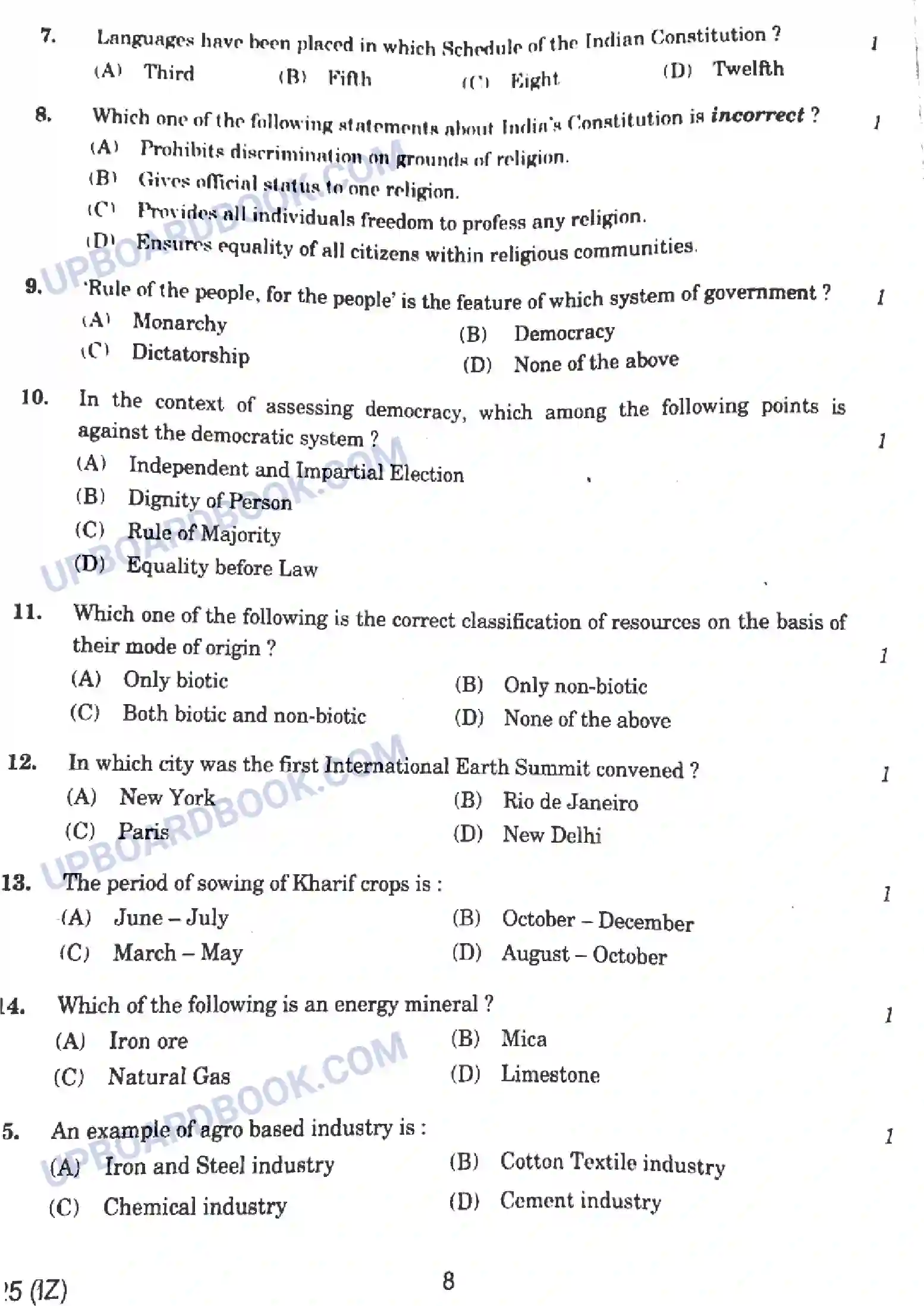 UP Board Class 10th Social Science - 825-IZ - 2024 Previous Year Question Paper Image 8