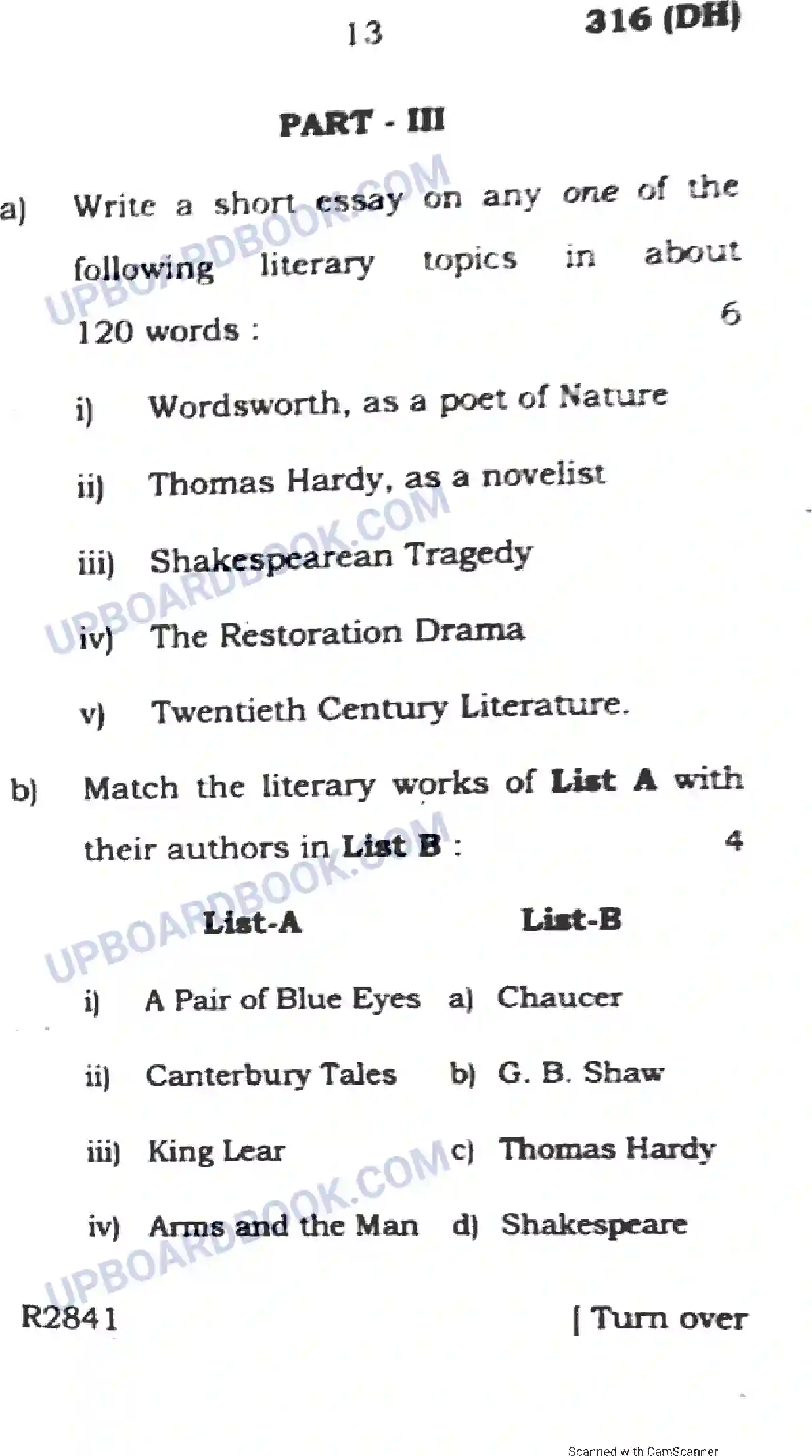 UP Board Class 12th English 2019 (316 DH) Previous Year Question Paper Image 13