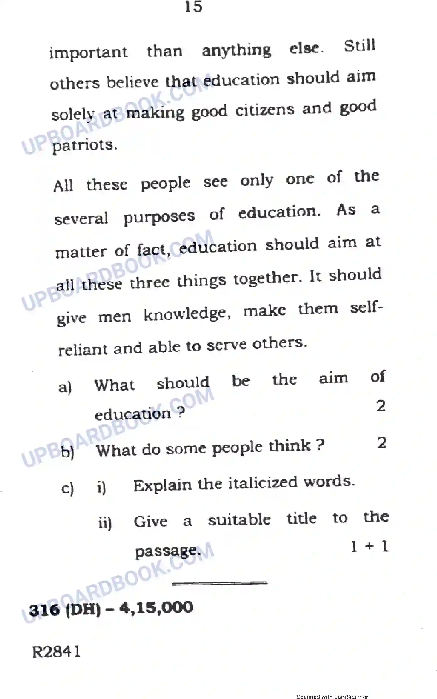 UP Board Class 12th English 2019 (316 DH) Previous Year Question Paper Image 15