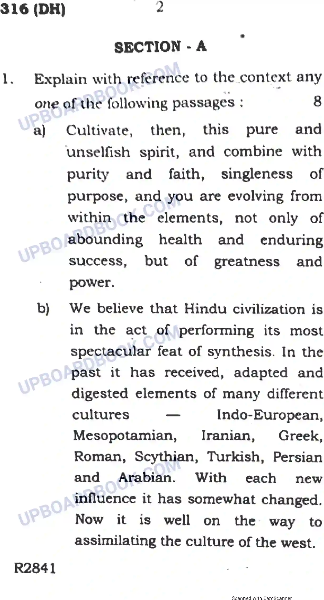 UP Board Class 12th English 2019 (316 DH) Previous Year Question Paper Image 2