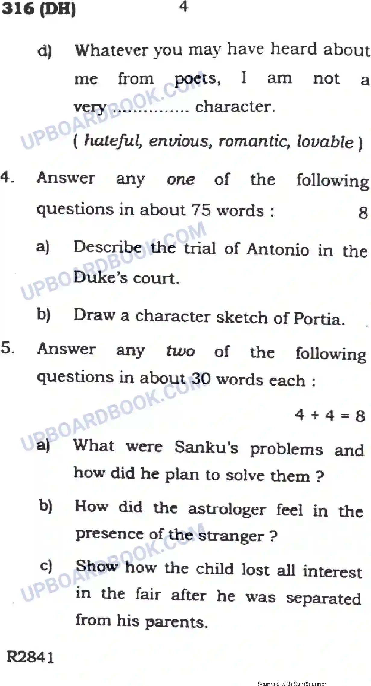 UP Board Class 12th English 2019 (316 DH) Previous Year Question Paper Image 4