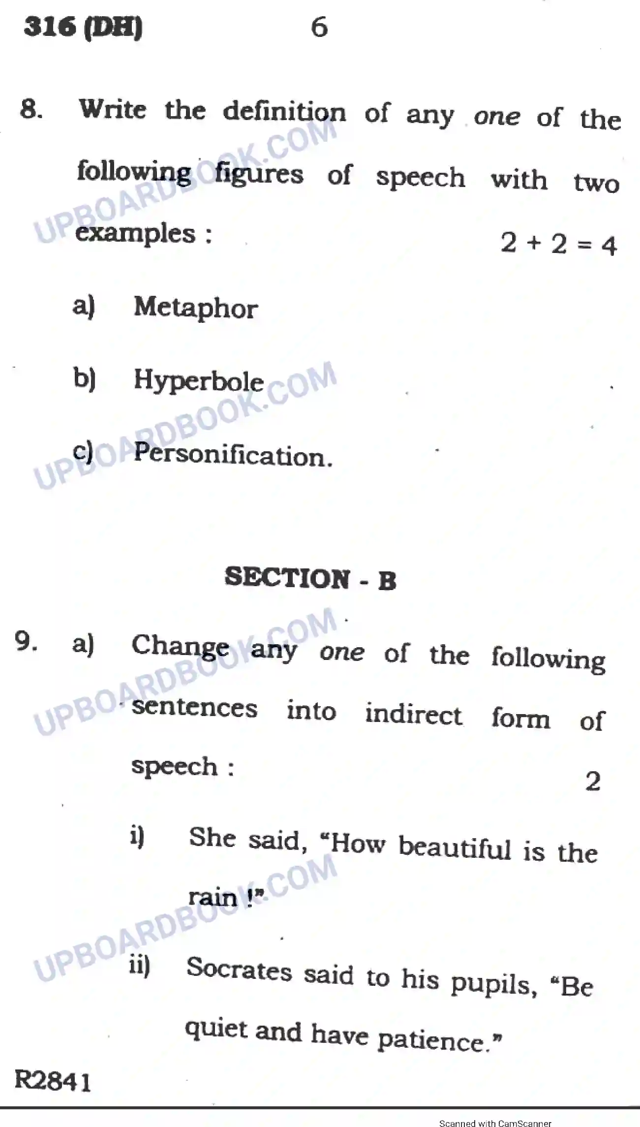 UP Board Class 12th English 2019 (316 DH) Previous Year Question Paper Image 6