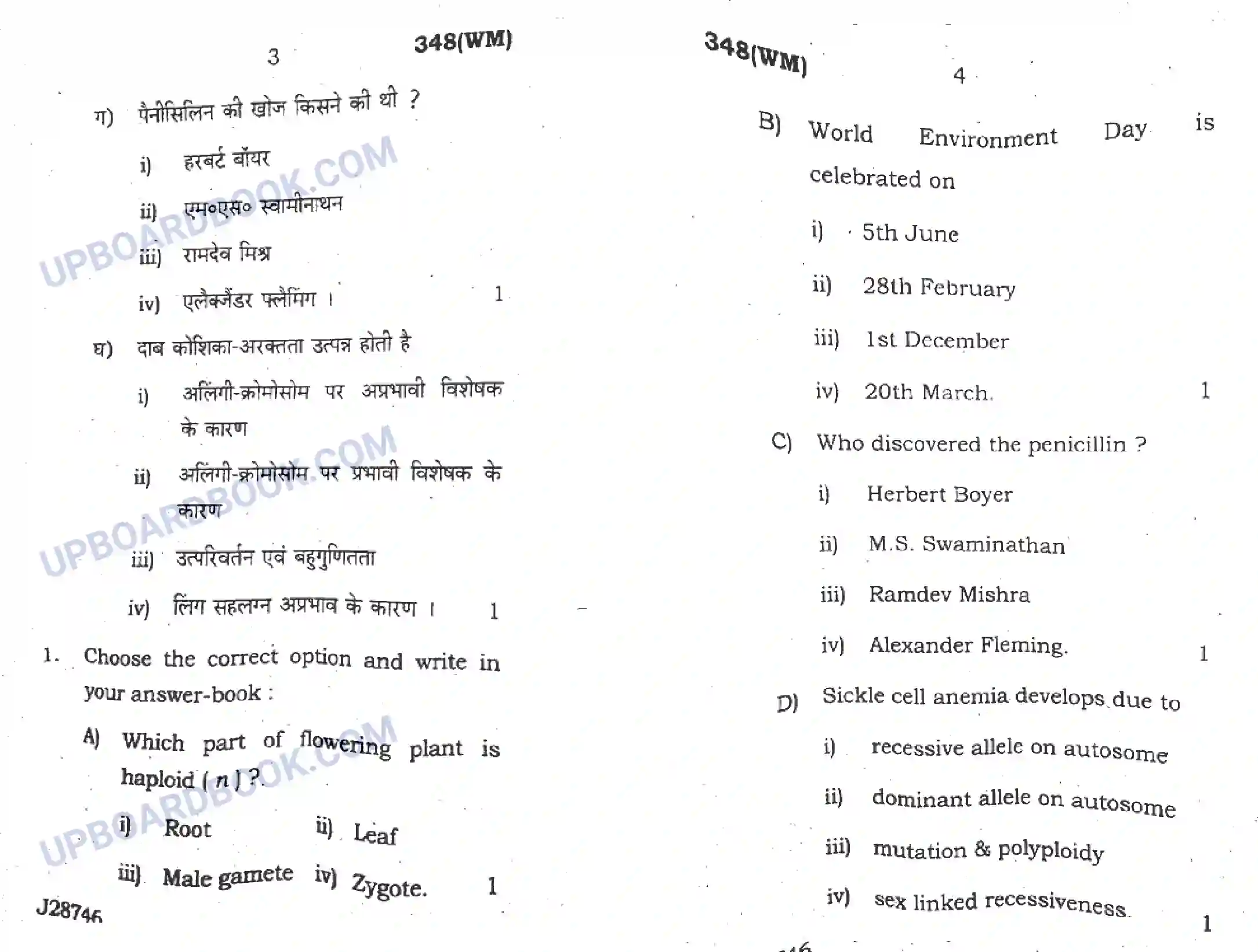 UP Board Class 12th Biology 2020 (348 WM) Previous Year Question Paper Image 2