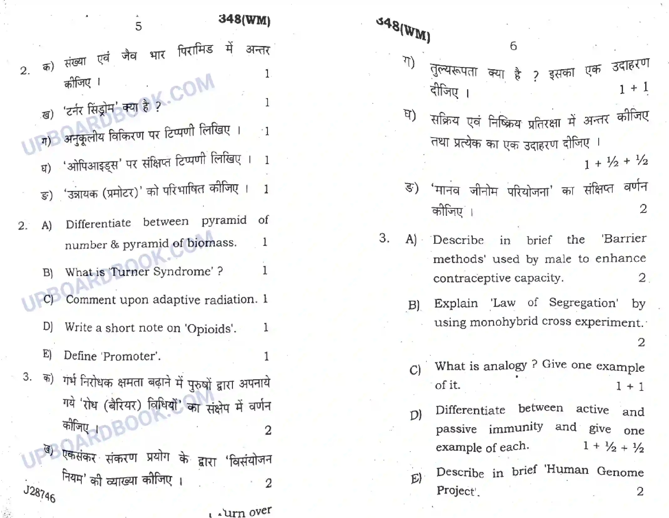 UP Board Class 12th Biology 2020 (348 WM) Previous Year Question Paper Image 3