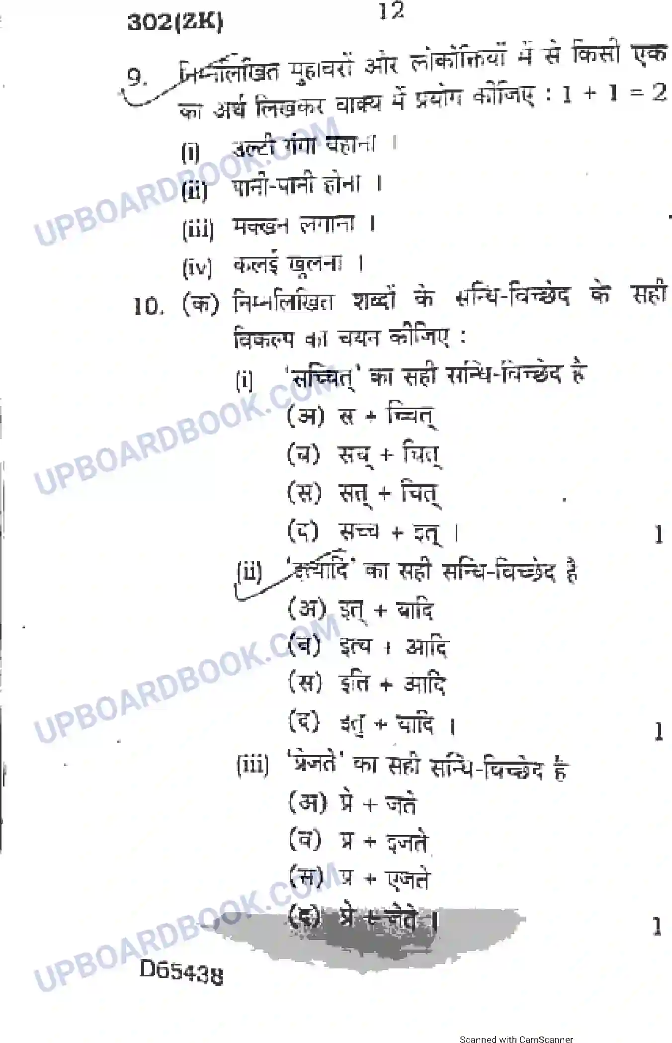 UP Board Class 12th Hindi 2020 (302 ZK) Previous Year Question Paper Image 12