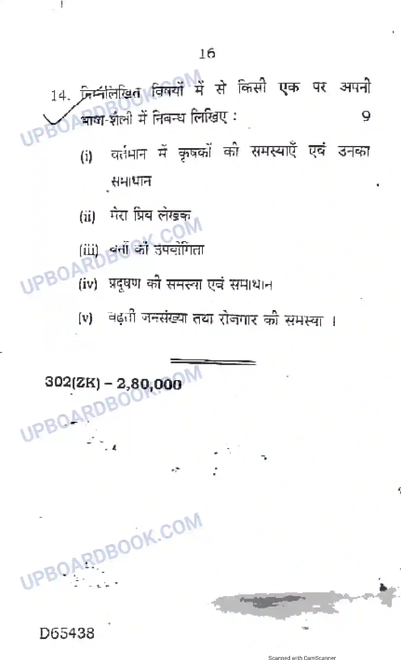 UP Board Class 12th Hindi 2020 (302 ZK) Previous Year Question Paper Image 16