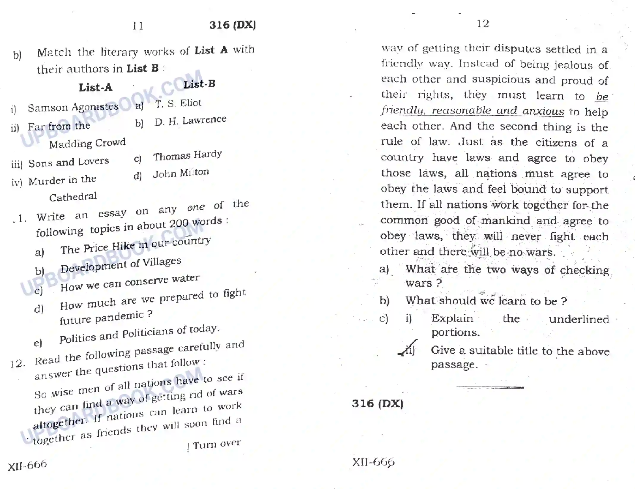 UP Board Class 12th English 2021 (316 DX) Previous Year Question Paper Image 6