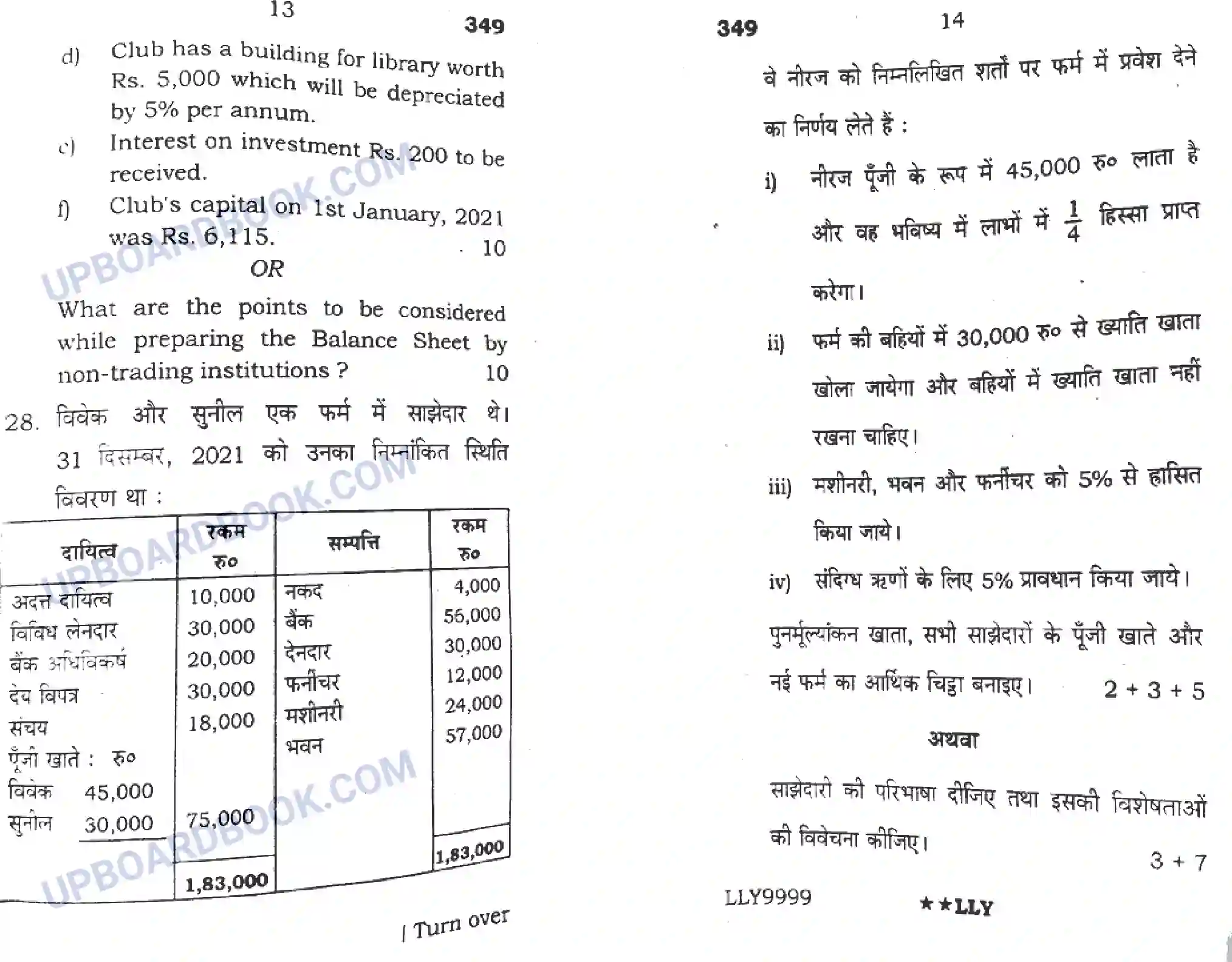 UP Board Class 12th Accountancy (349) 2022 Previous Year Question Paper Image 7