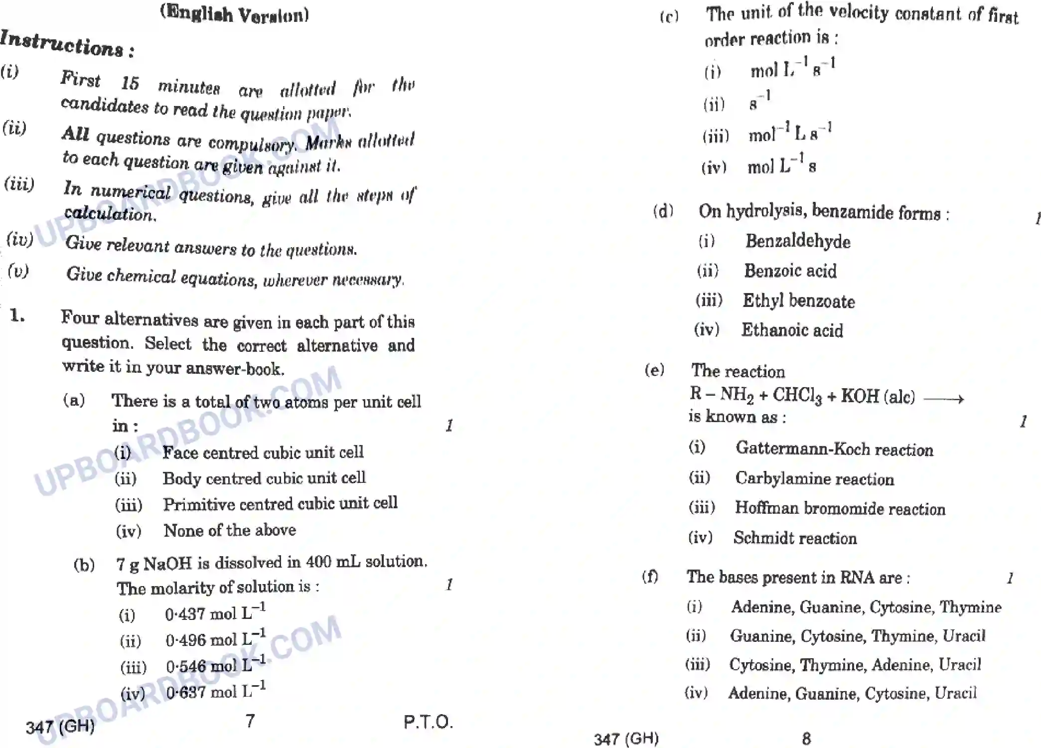 UP Board Class 12th Chemistry (347 GH) 2022 Previous Year Question Paper Image 4