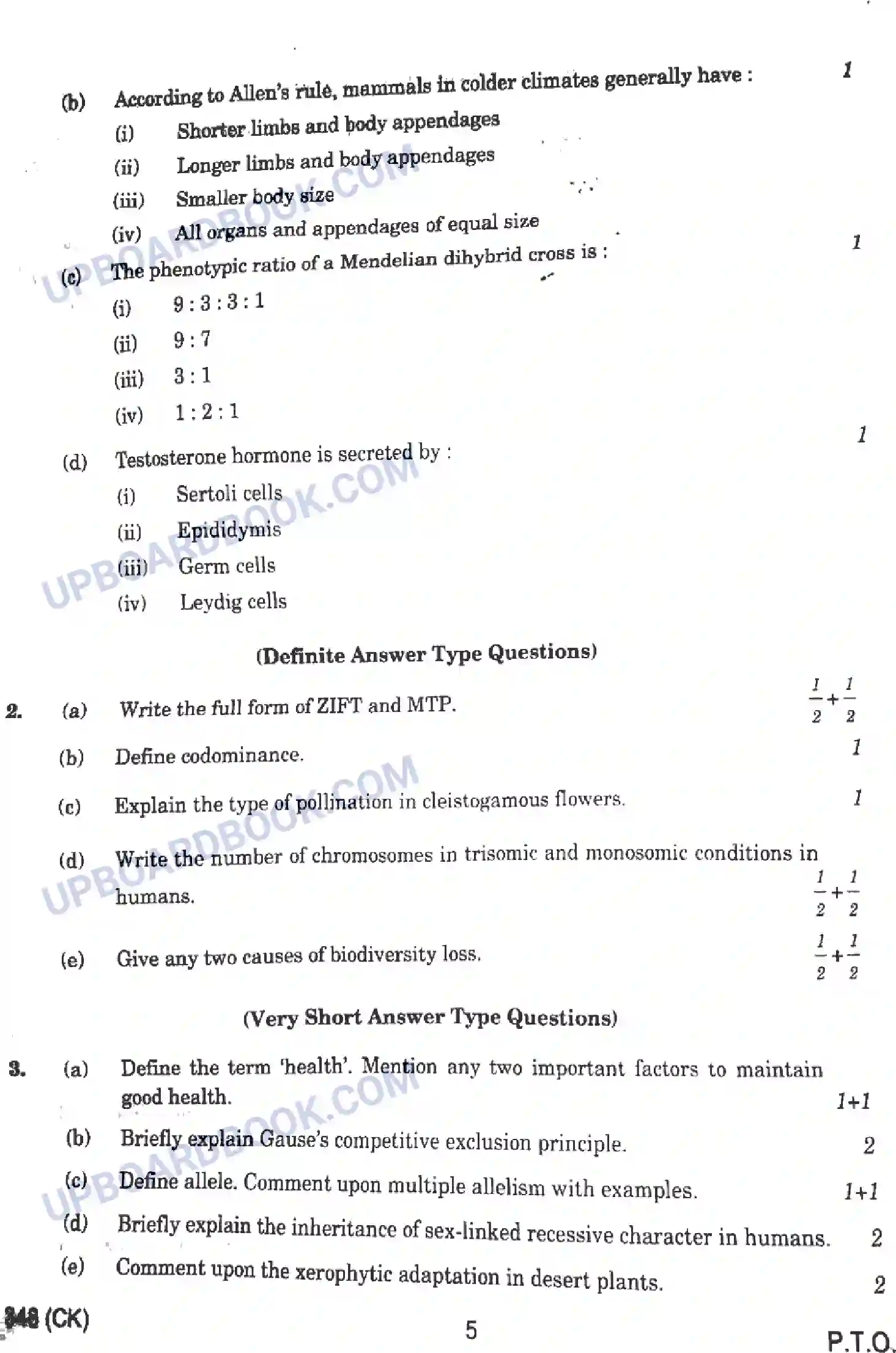 UP Board Class 12th Biology - 348-CK - 2023 Previous Year Question Paper Image 5