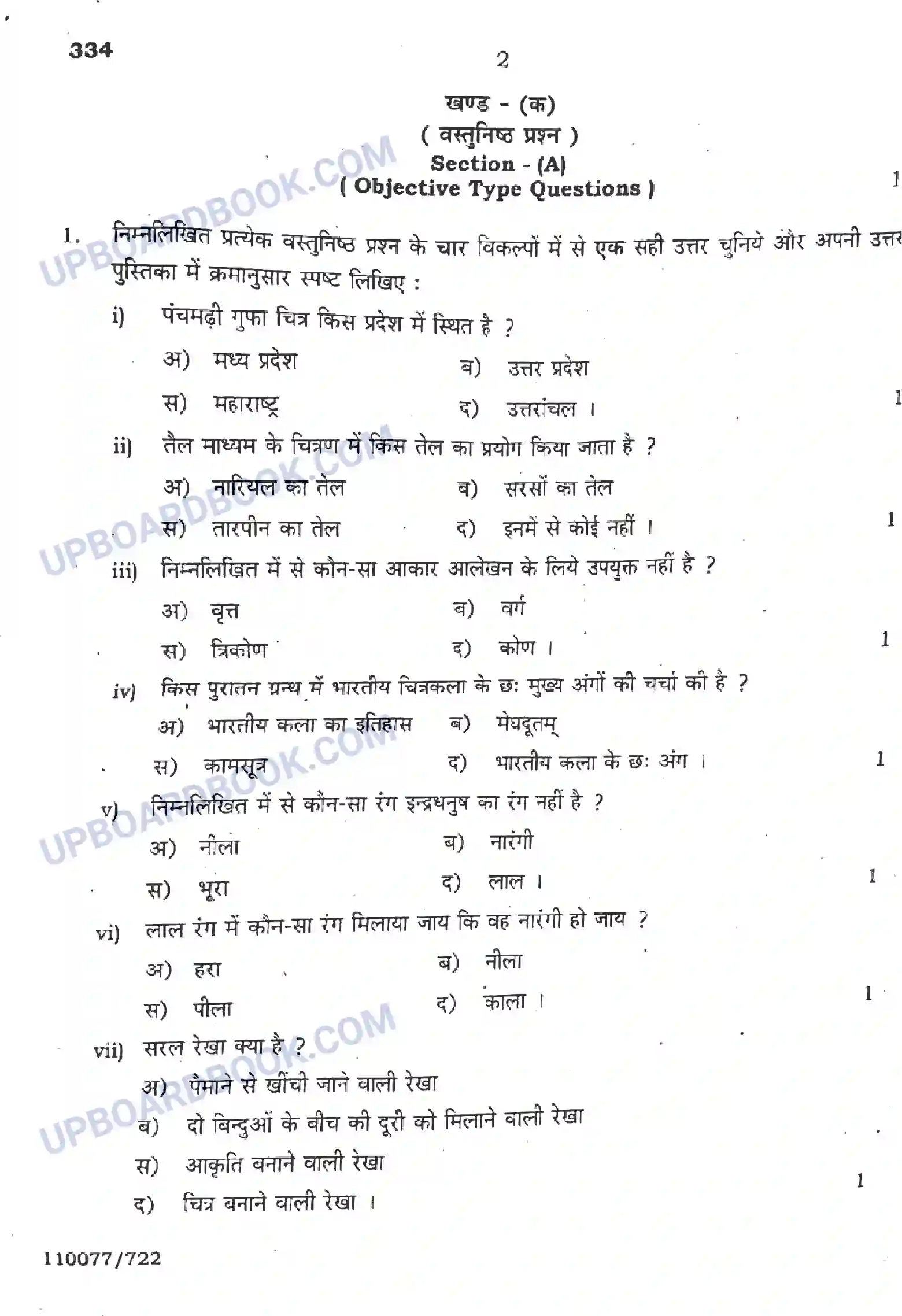 UP Board Class 12th Chitrakala Alekhan Previous Year Question Paper Image 2