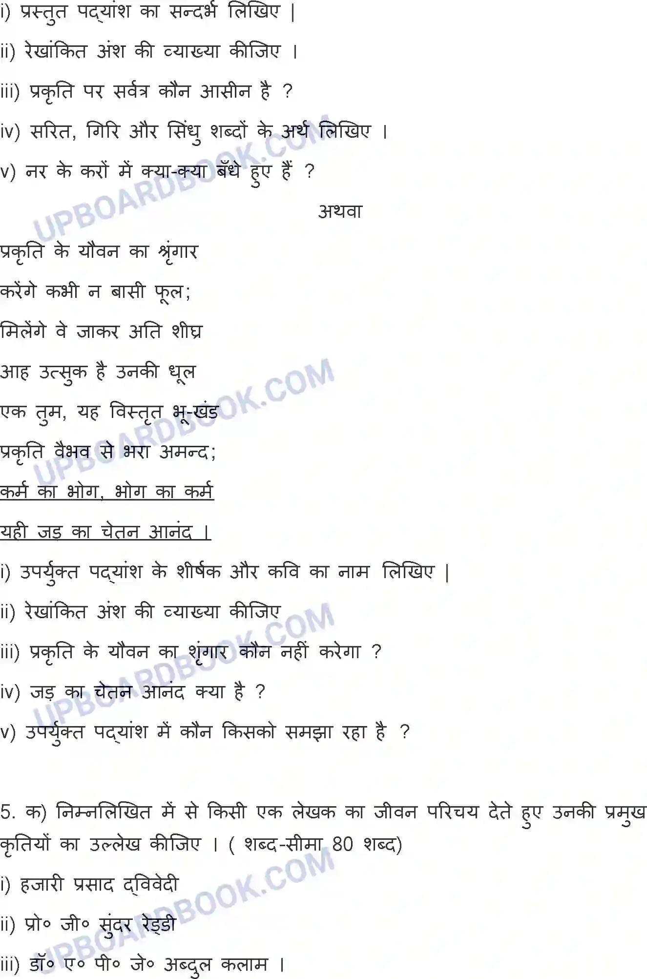 UP Board Class 12th Hindi Previous Year Question Paper Image 5