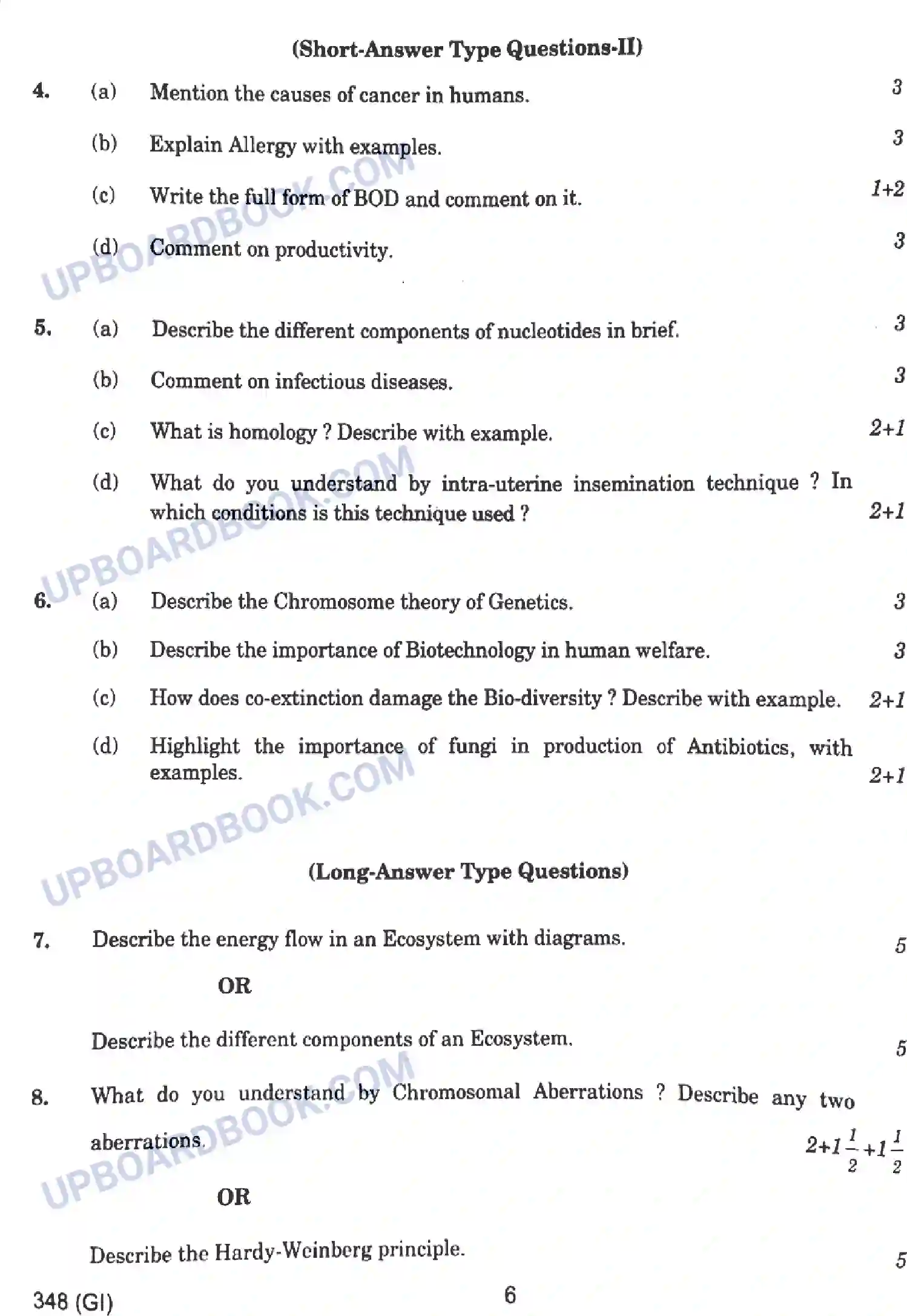 UP Board Class 12th Biology - 348-GI - 2024 Previous Year Question Paper Image 6