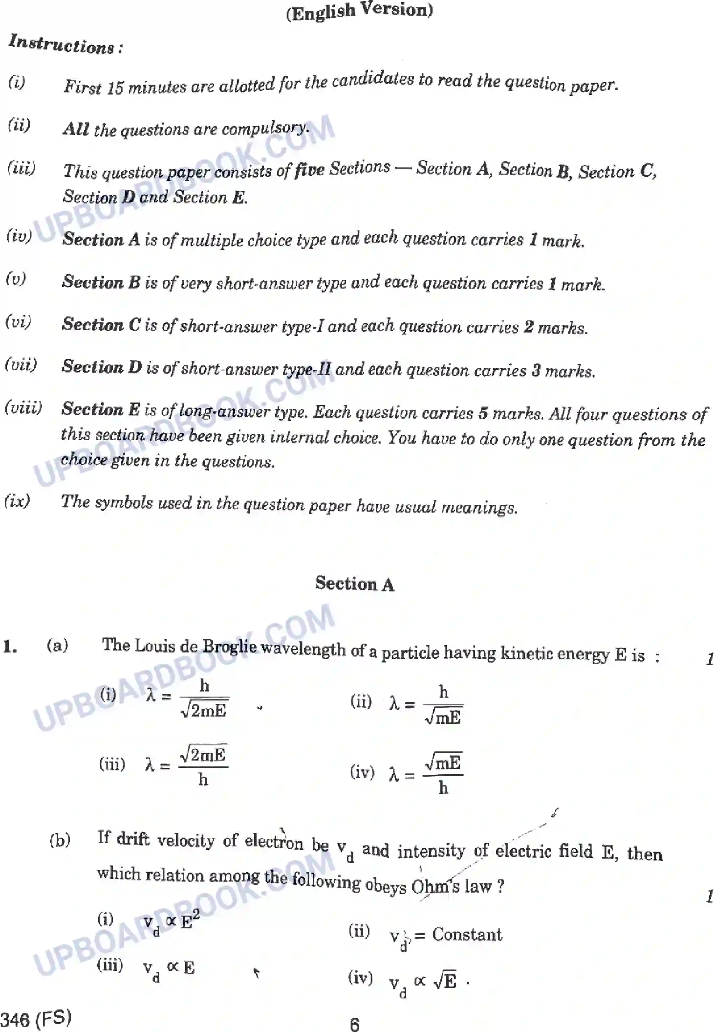 UP Board Class 12th Physics - 346-FS - 2024 Previous Year Question Paper Image 6