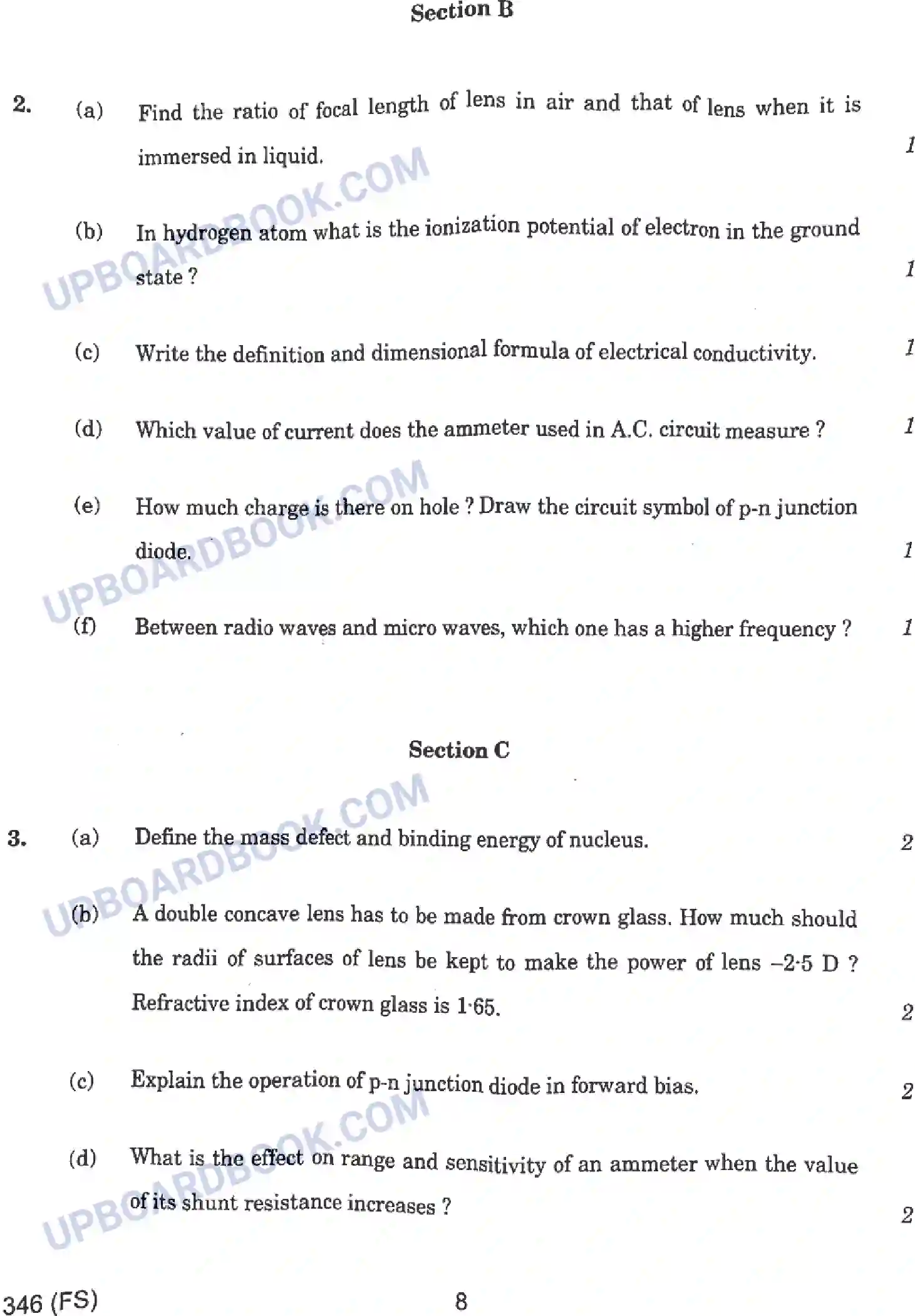 UP Board Class 12th Physics - 346-FS - 2024 Previous Year Question Paper Image 8