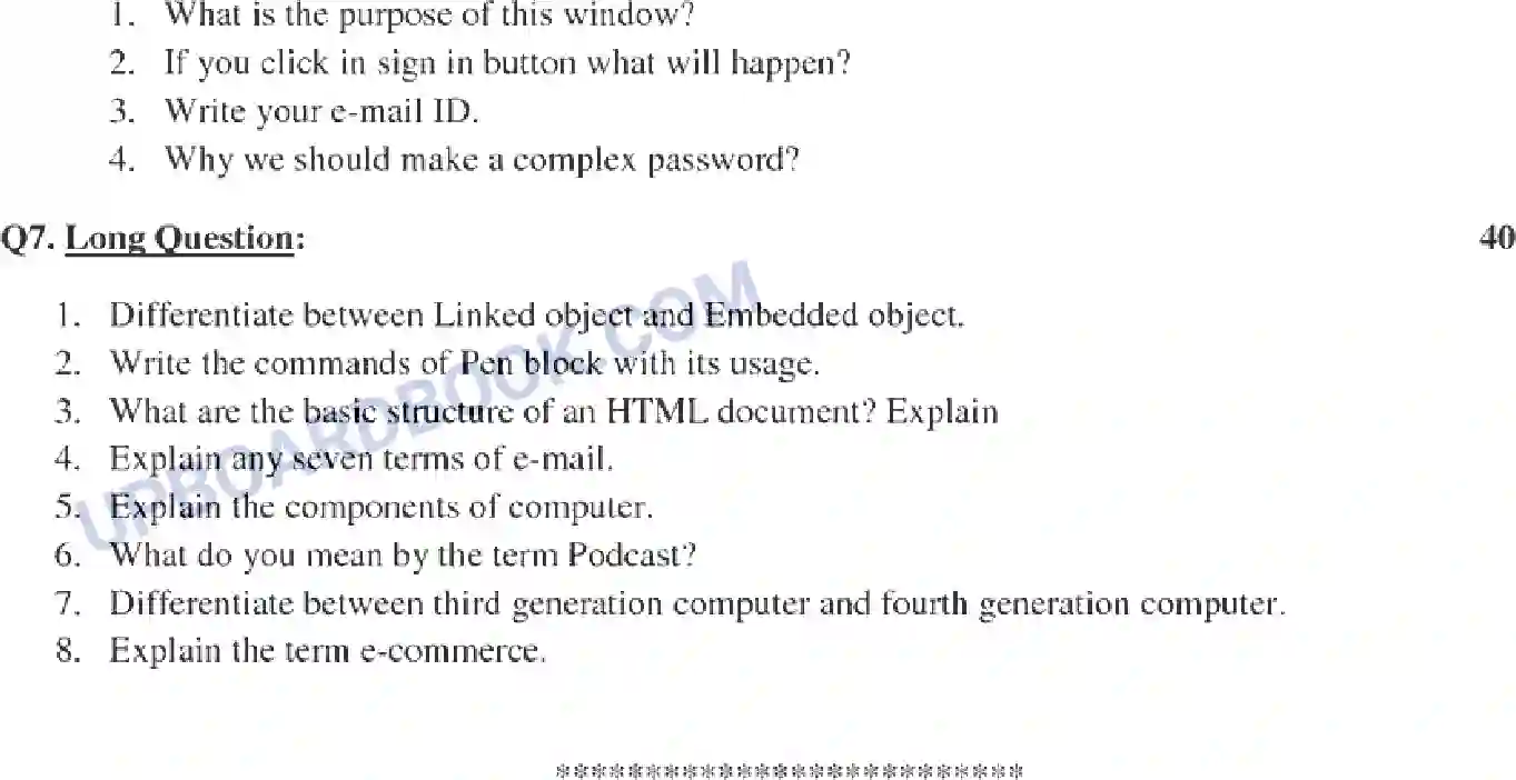 UP Board Class 6th Computer - Set-ABC - 2022 (E.M) Previous Year Question Paper Image 2