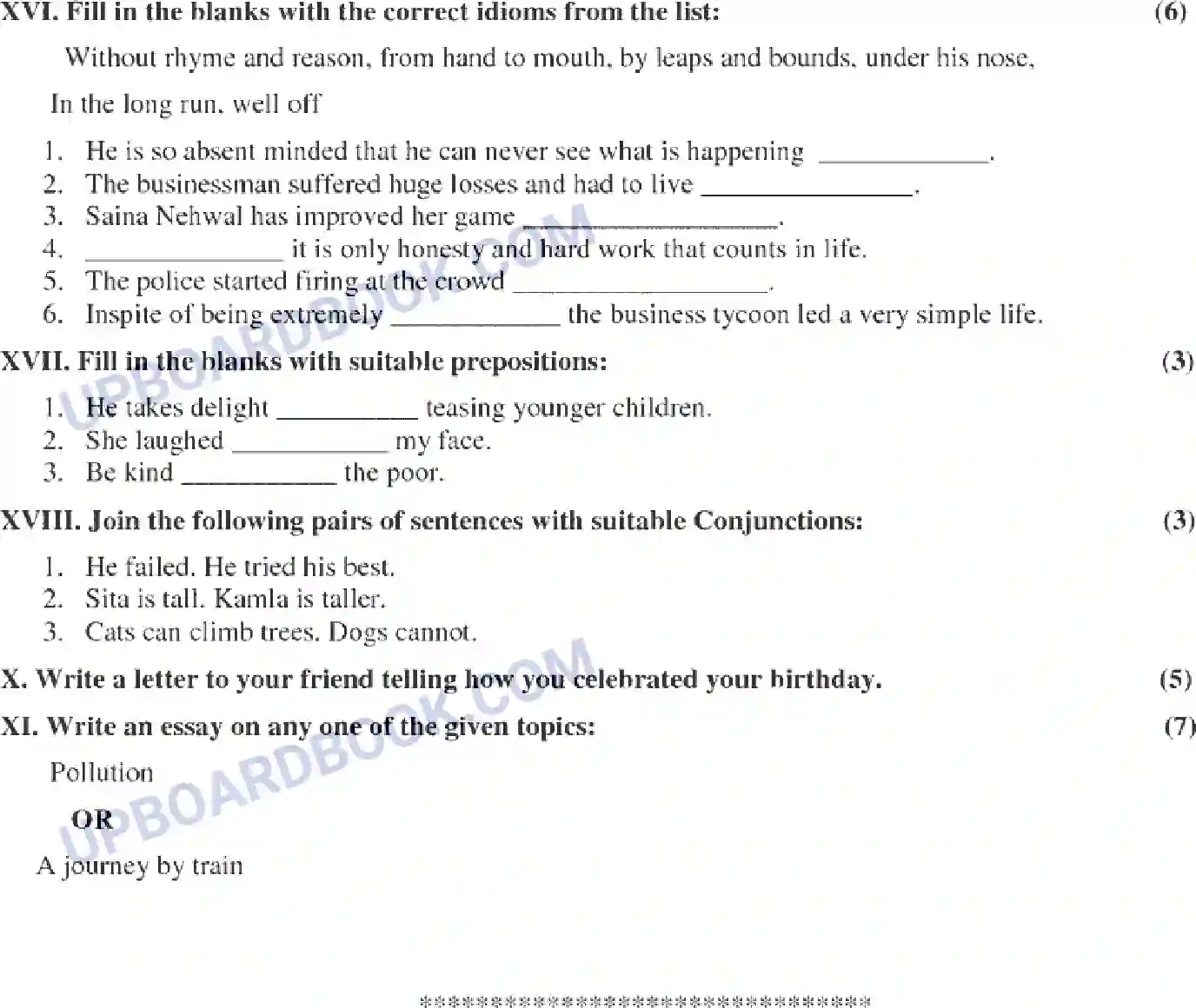 UP Board Class 6th English - Set-ABC - 2022 Previous Year Question Paper Image 3