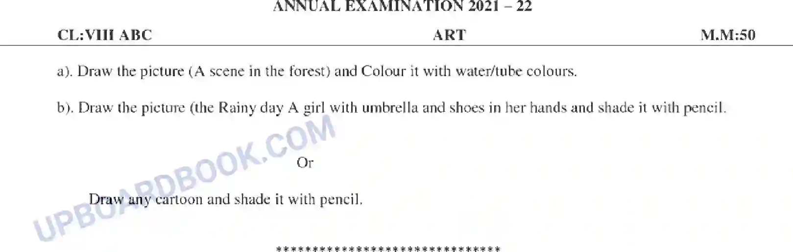 UP Board Class 8th Art 2022 Set ABC (EM) Previous Year Question Paper Image 1