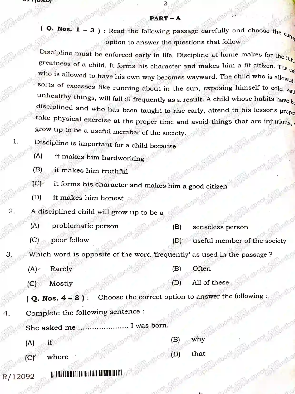 UP Board Class 10th English-817(BAD)-2025 Previous Year Question Paper Image 2