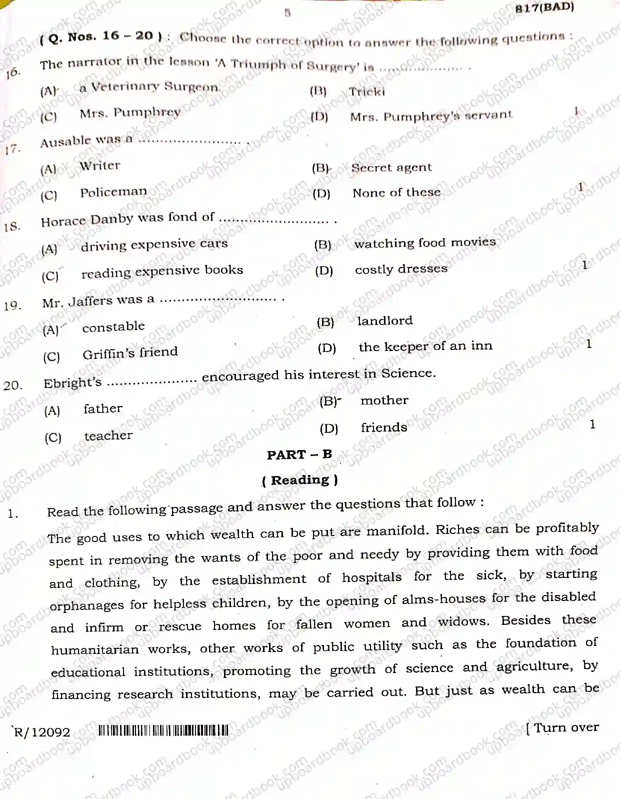 UP Board Class 10th English-817(BAD)-2025 Previous Year Question Paper Image 5