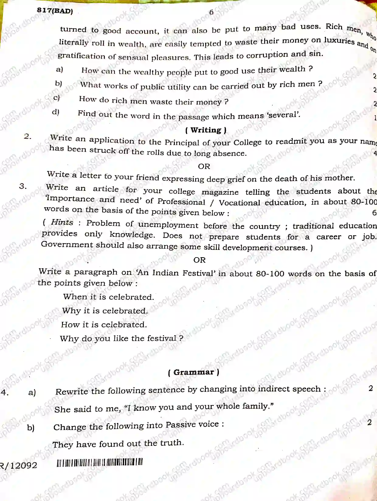 UP Board Class 10th English-817(BAD)-2025 Previous Year Question Paper Image 6