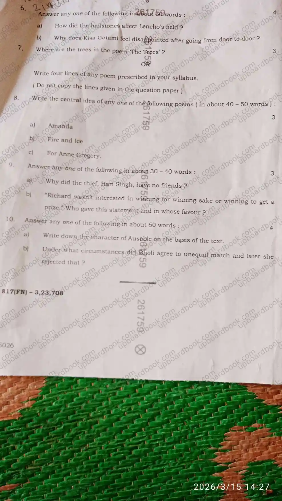 UP Board Class 10th English-817 ( FN )-2026 Previous Year Question Paper Image 1