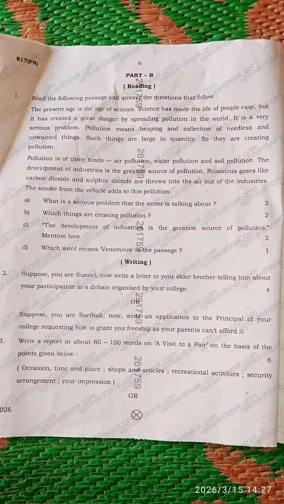 UP Board Class 10th English-817 ( FN )-2026 Previous Year Question Paper Image 3