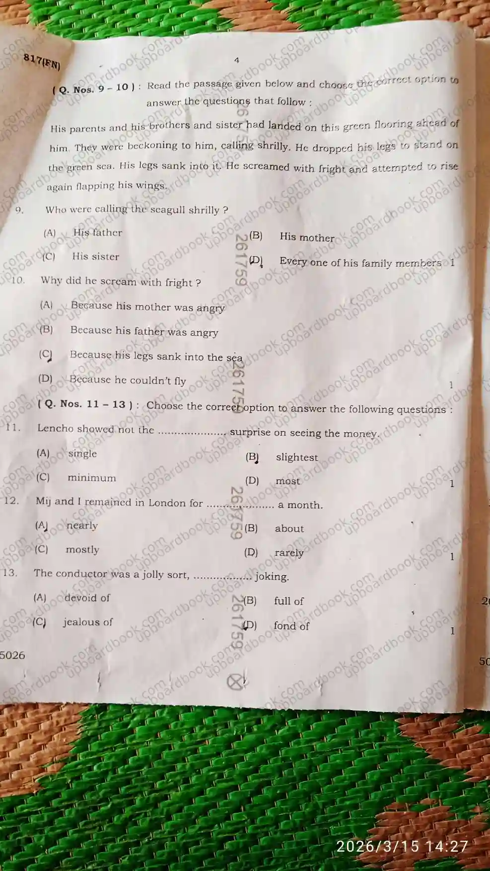 UP Board Class 10th English-817 ( FN )-2026 Previous Year Question Paper Image 5