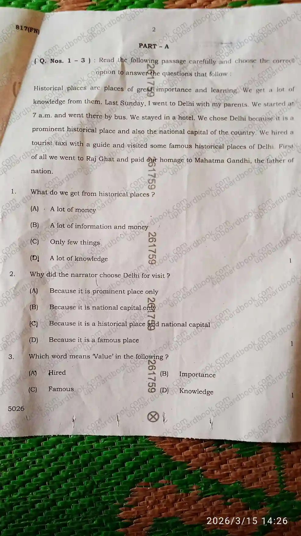 UP Board Class 10th English-817 ( FN )-2026 Previous Year Question Paper Image 7